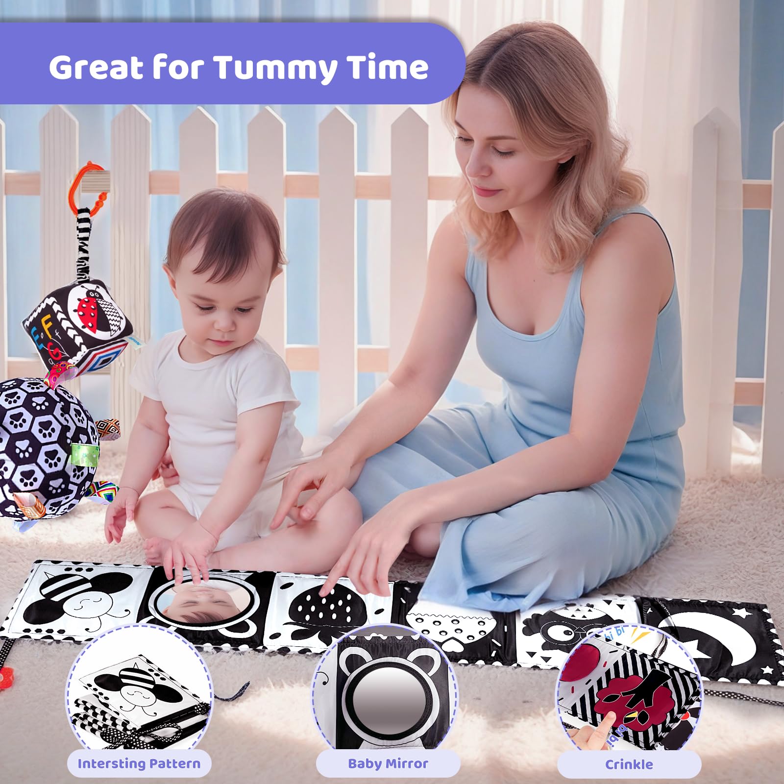 High Contrast Black and White Baby Toys for Newborns 0-12 Months - Montessori Sensory Toys for Brain Development & Tummy Time - Perfect Visual Stimulation Gift for Infants 3-6 Months (Ideal for Nursery, Daycare & Early Learning Playtime)