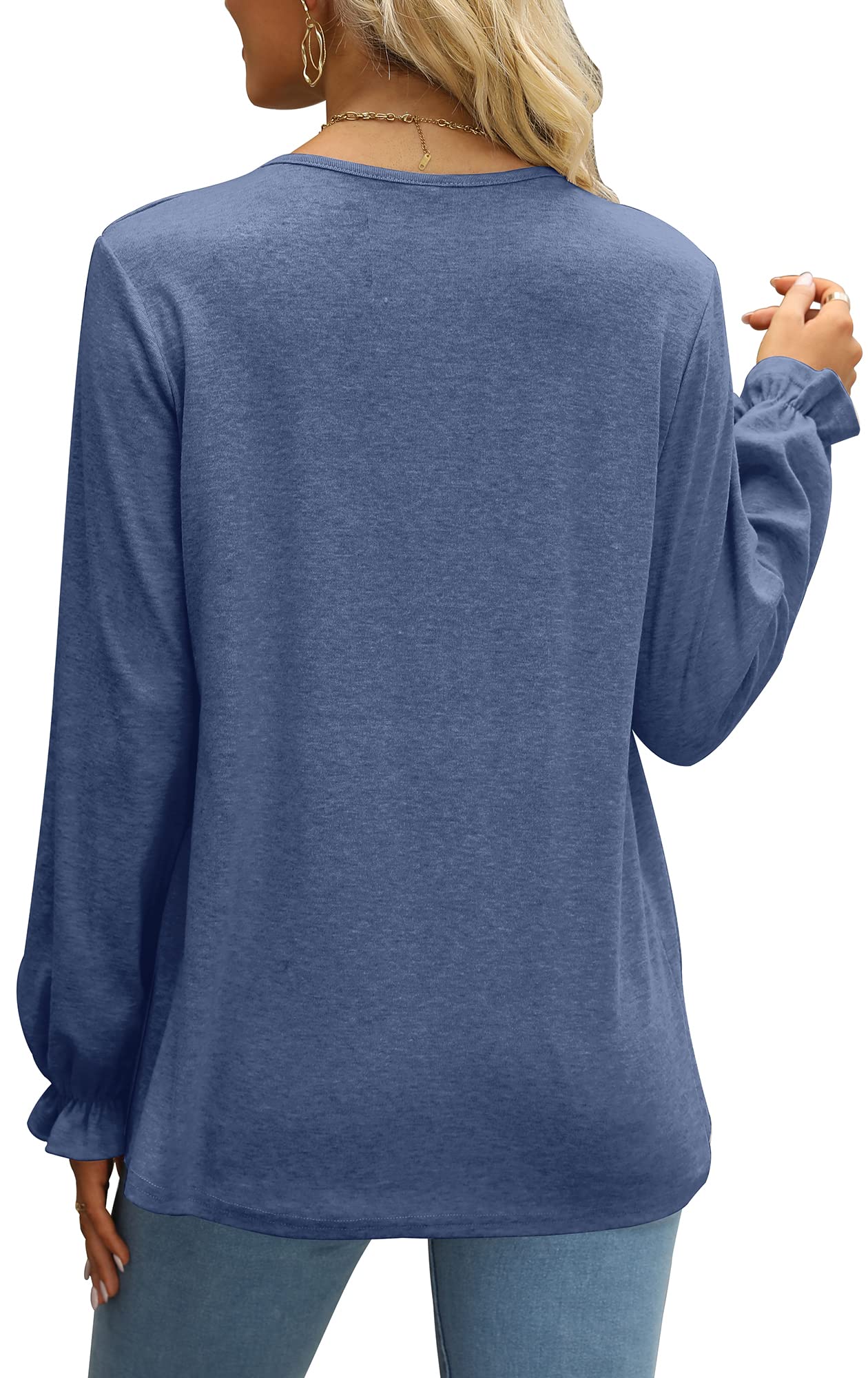 Dofaoo Women's Ruffle Sleeve Tunic Top - Business Casual Crew Neck Blouse in Solid Blue (XXL) | Perfect for Office Wear, Date Night & Spring Outfits