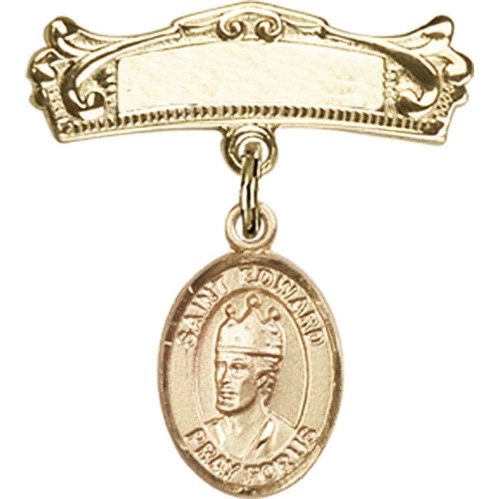 St. Edward The Confessor Gold Filled Baby Badge - 7/8 X 3/4 Inch Arched Polished Charm Pin for Christening, Baptism & First Communion Gifts