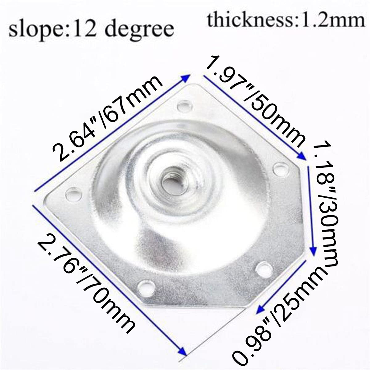 4 Sets 12 Degree Angled Furniture Leg Mounting Plates with 20 Screws - Heavy Duty Metal Bracket for Table, Sofa, Chair & Cabinet Legs - Perfect for DIY Home Furniture Repair & Assembly