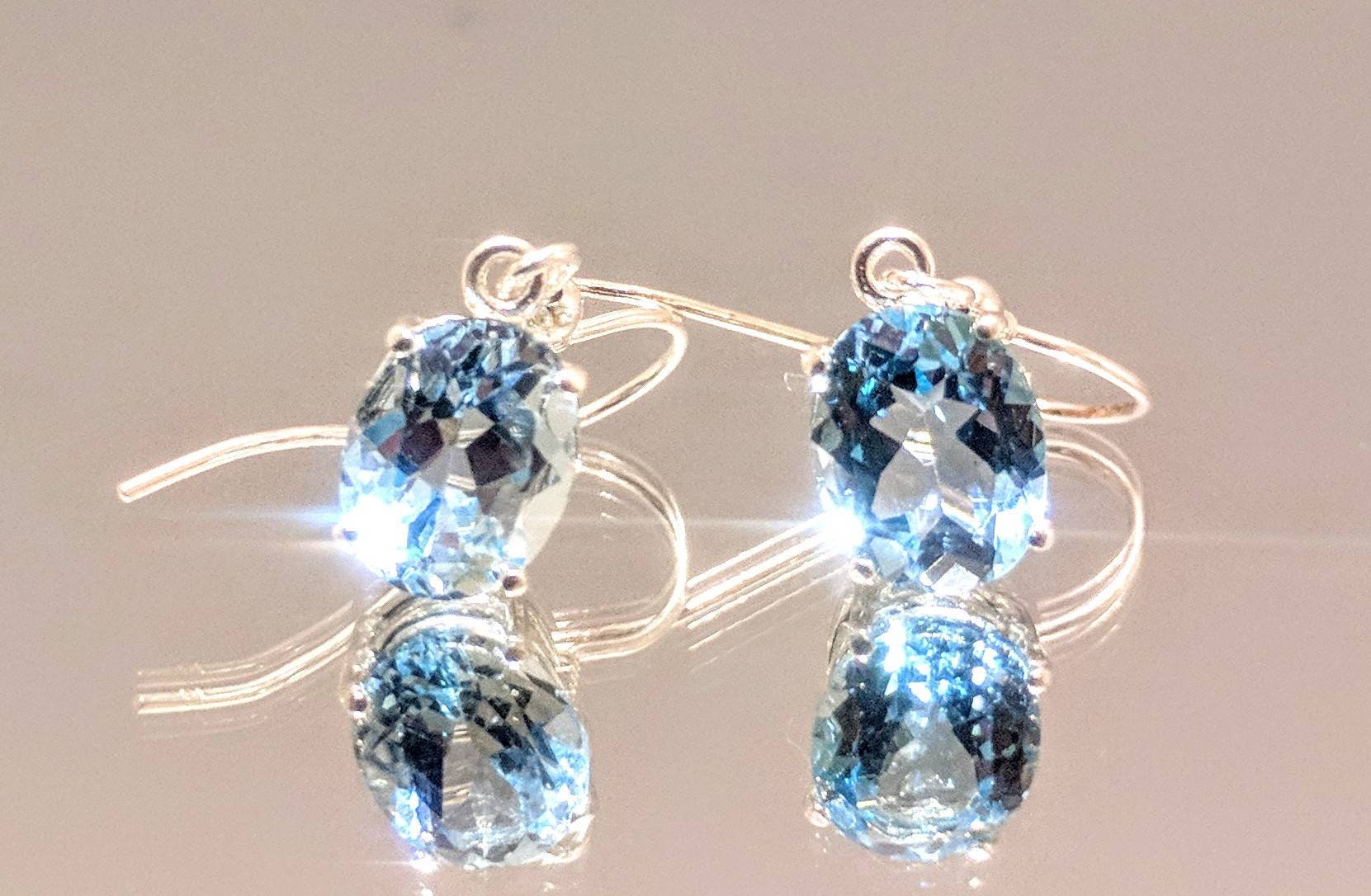 Natural Blue Topaz Dangle Earrings - Solid Sterling Silver or 14K Gold (Yellow/White/Rose) | 7x5mm & 10x8mm Oval Cut | December Birthstone Jewelry | French Wire Hoop Earrings for Women | Perfect Gift for Birthday, Anniversary & Special Occasions
