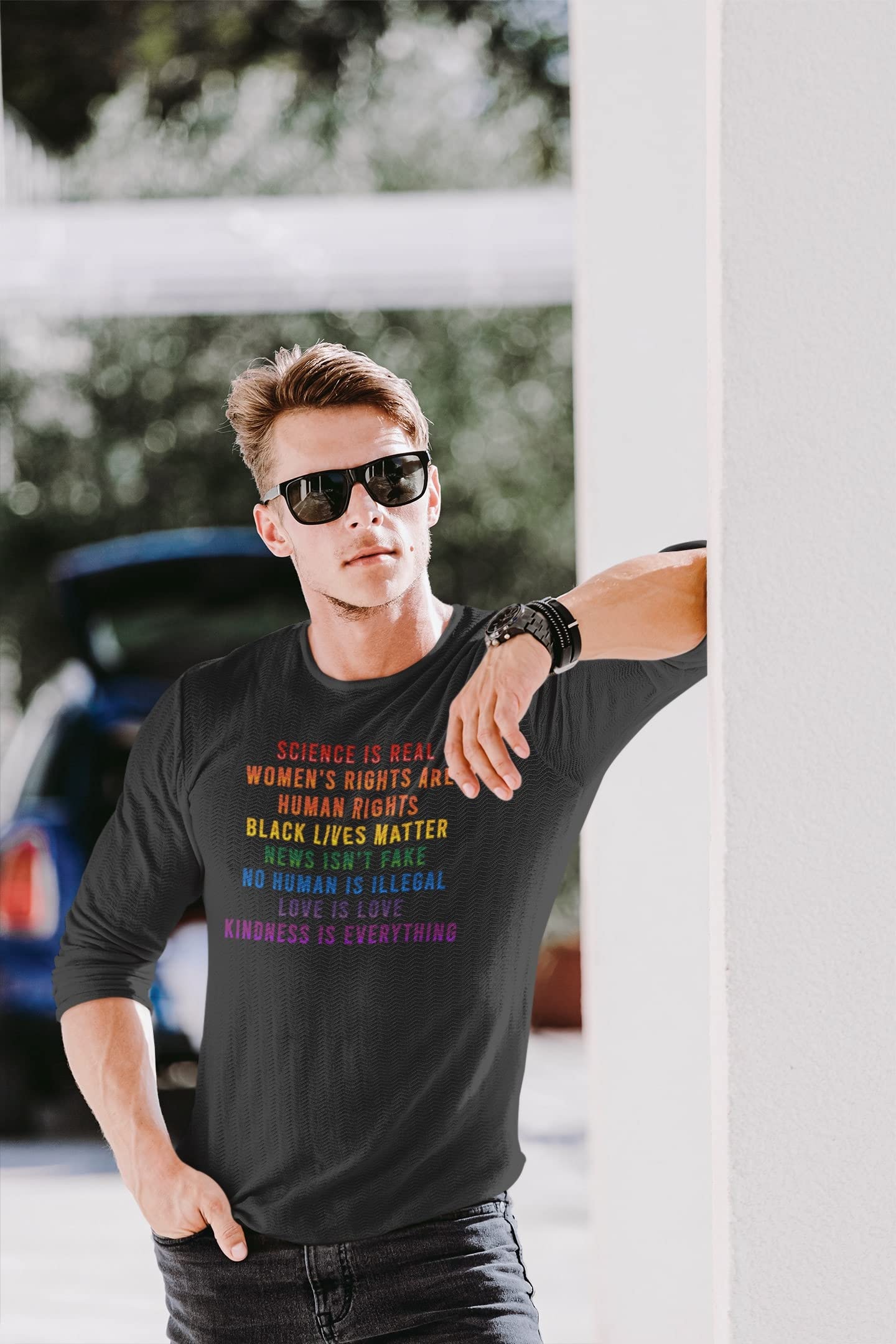 Pop Threads Science is Real Black Lives Matter Pride Long Sleeve Shirt - Perfect for Protests, Social Justice Events & LGBTQ+ Support