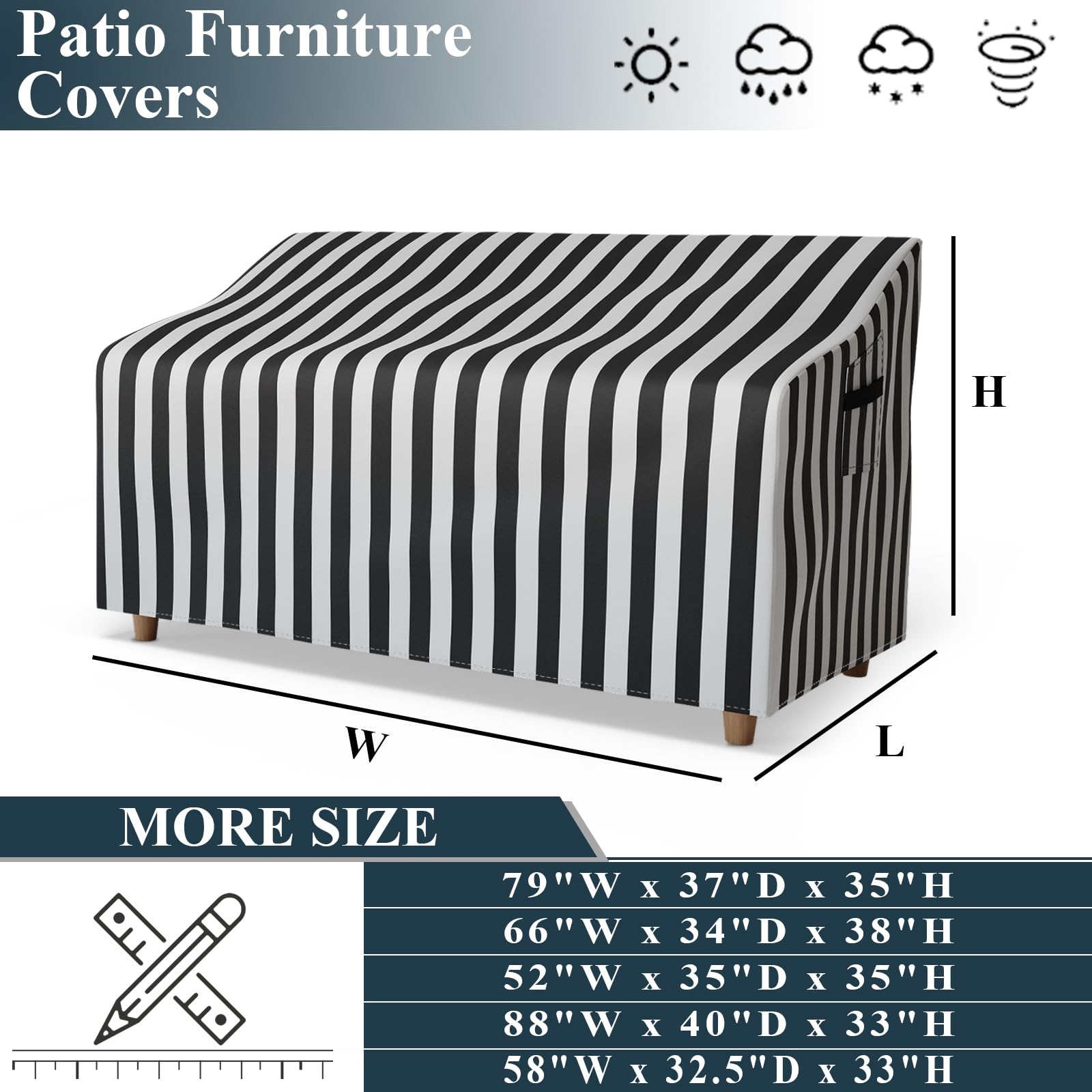 Waterproof Heavy Duty 3-Seater Patio Sofa Cover - Outdoor Furniture Protector for Couches, 79