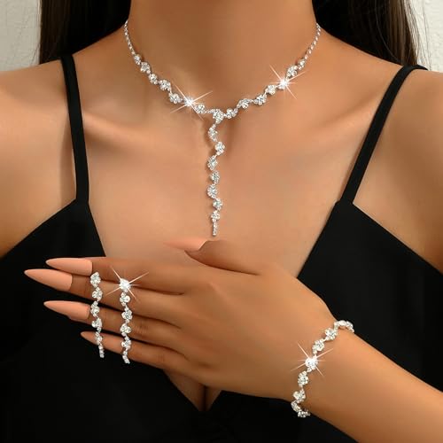 D: silver necklace earrings set