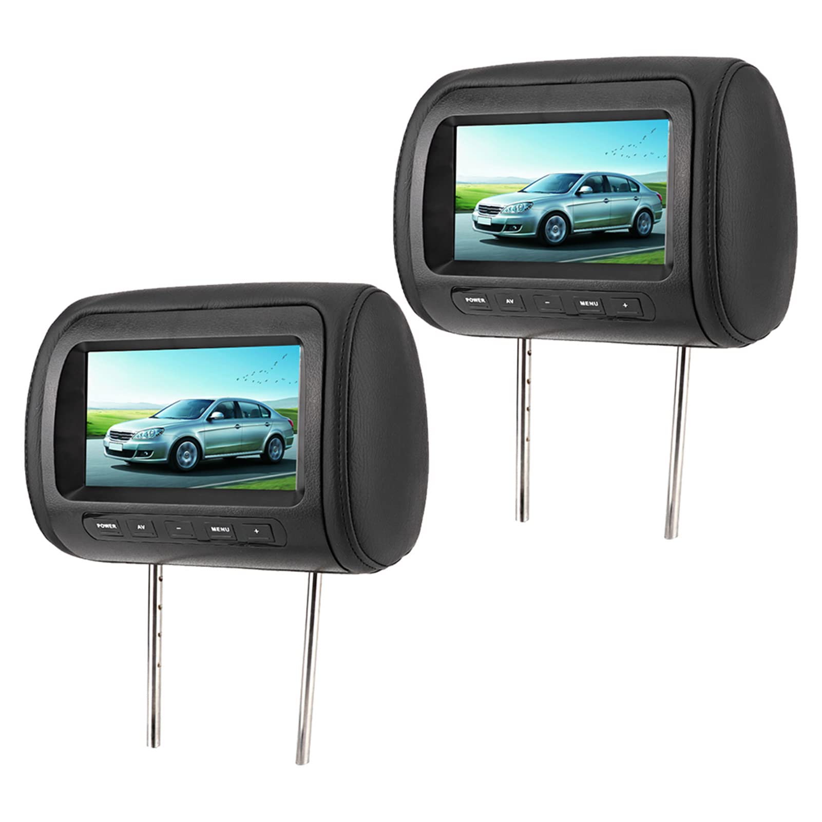 2 Pack 7 Inch Portable Car Headrest Video Player - Universal Car Monitor Headrest Display with AV Input for Kids & Family Entertainment - Perfect for Road Trips & Long Drives