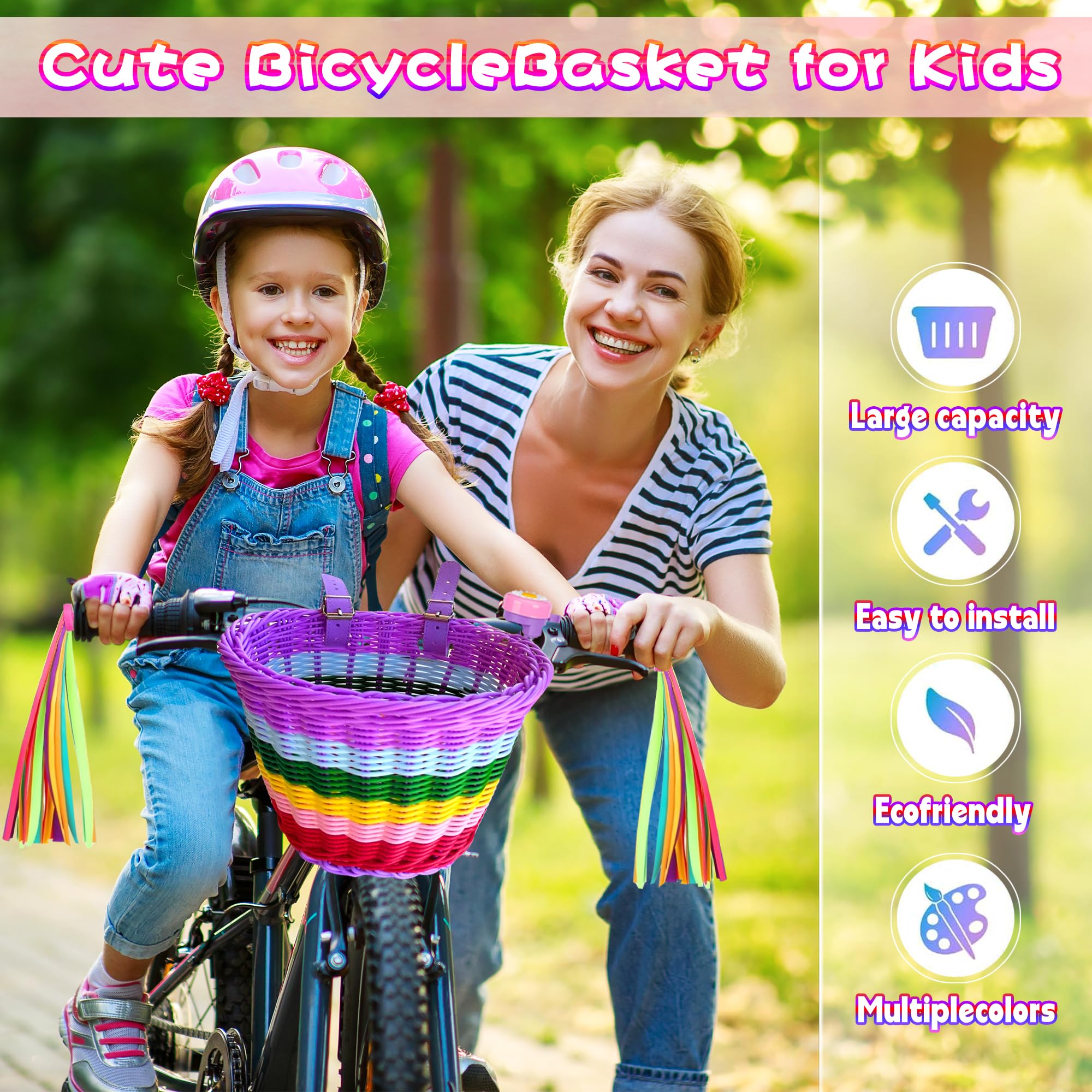 Kids Bike Basket Set - Handwoven Detachable Front Basket for Girls & Boys, Fits Most Bikes Including Stationary Bikes, E-Bikes & Road Bikes - Perfect for School, Picnics & Shopping Trips