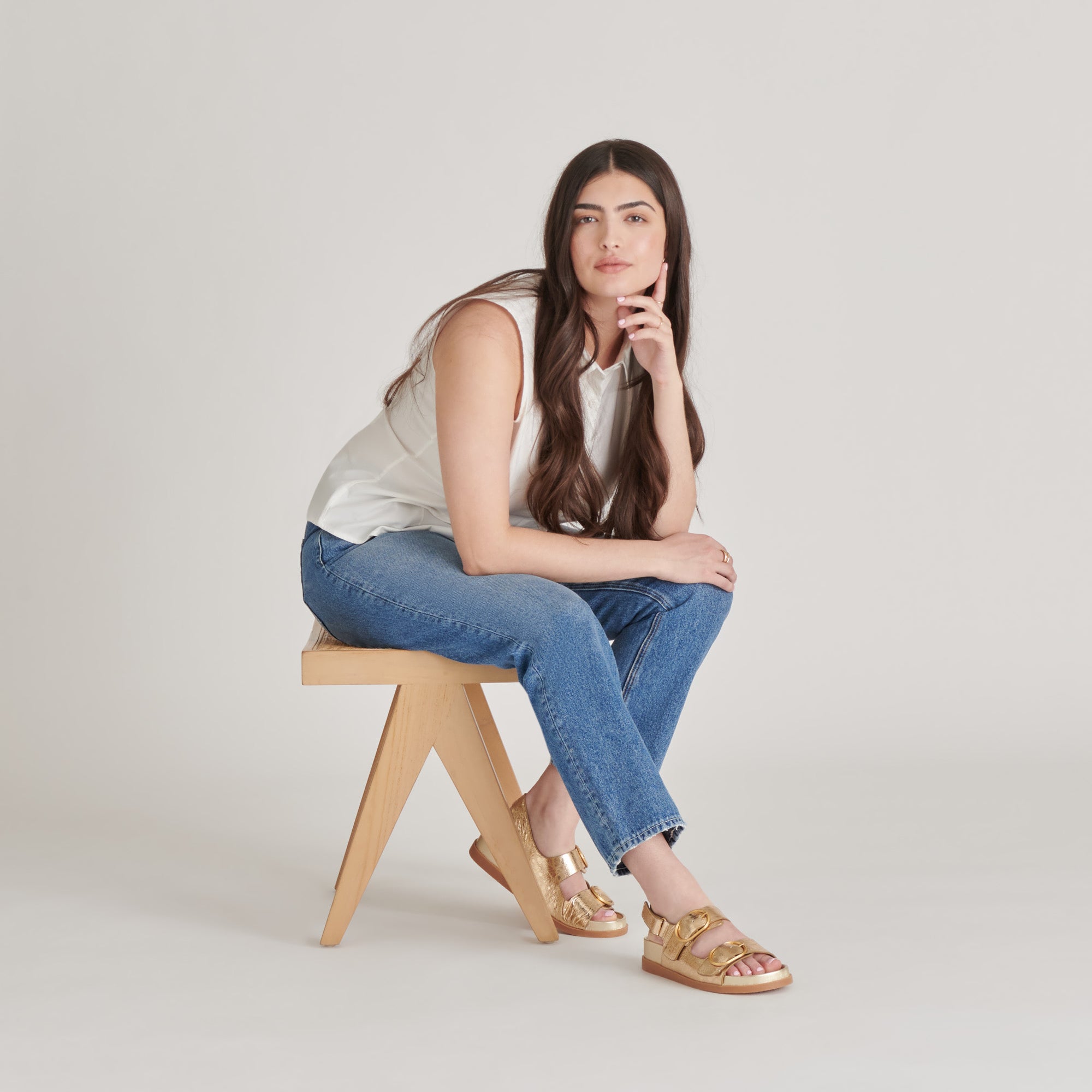 STARLA Women's Gold Distressed Leather Sandals - Comfortable & Stylish for Summer, Beach, and Casual Outings