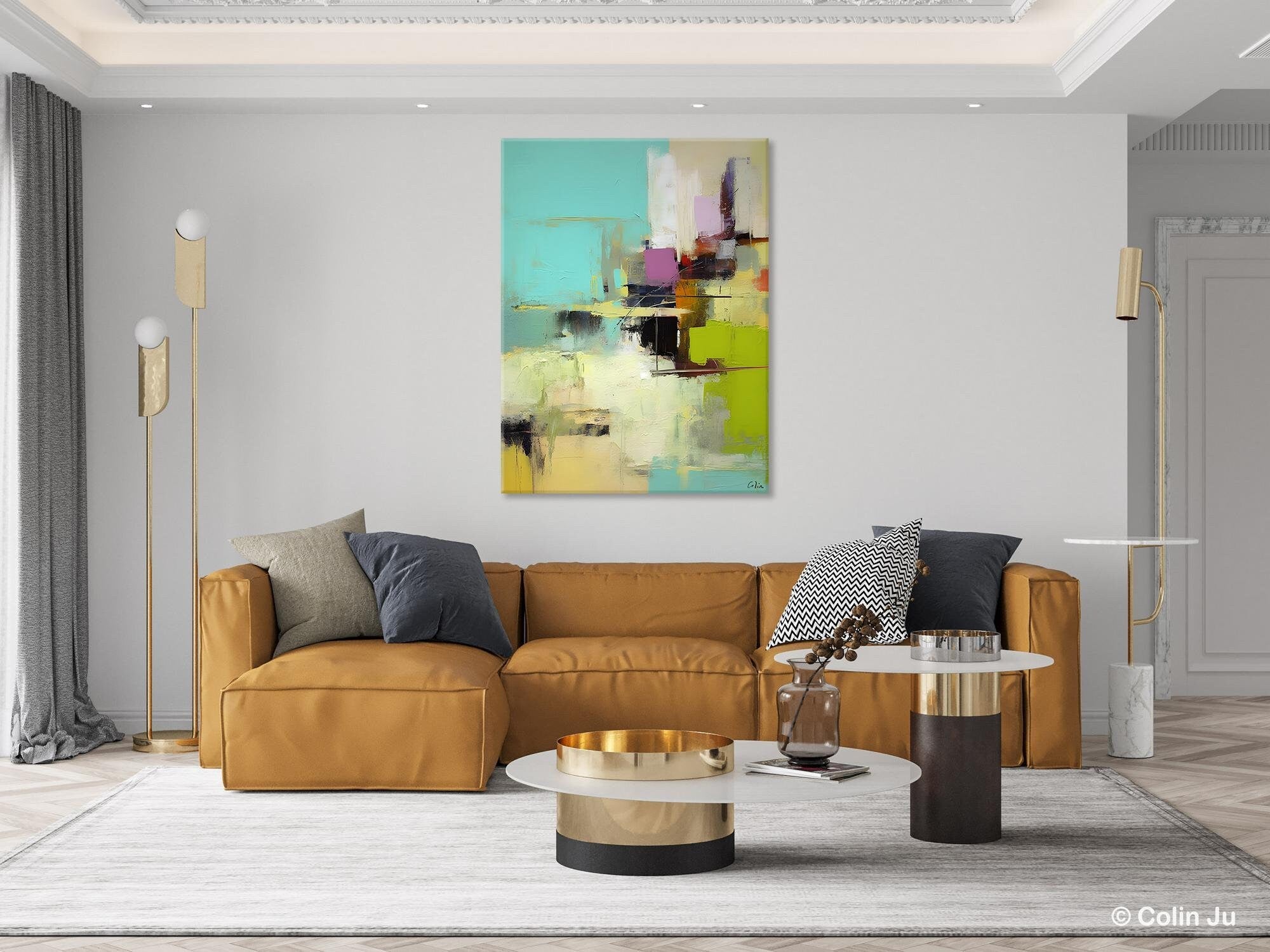 Contemporary Abstract Landscape Wall Art - Extra Large Hand Painted Canvas Painting - Original Modern Home Decor for Living Room, Bedroom & Office