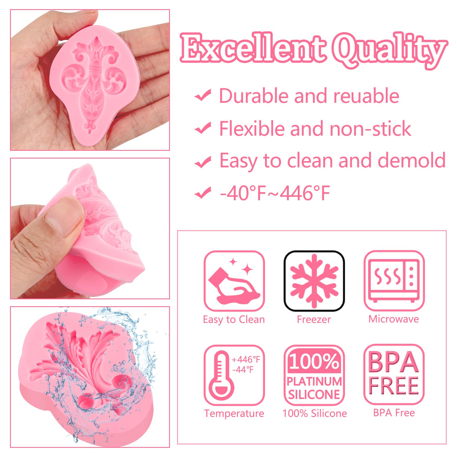 Baroque Embossed Feather Fondant Molds Set of 3 - European Relief Scroll Chocolate Silicone Molds for Baking & Crafts | Perfect for Cupcake Toppers, Flower Paste, Mousse, Candy, Sugar Craft, Gum Paste, Dough & Clay Projects | Ideal for Home Baking, Cake Decorating & DIY Resin Art