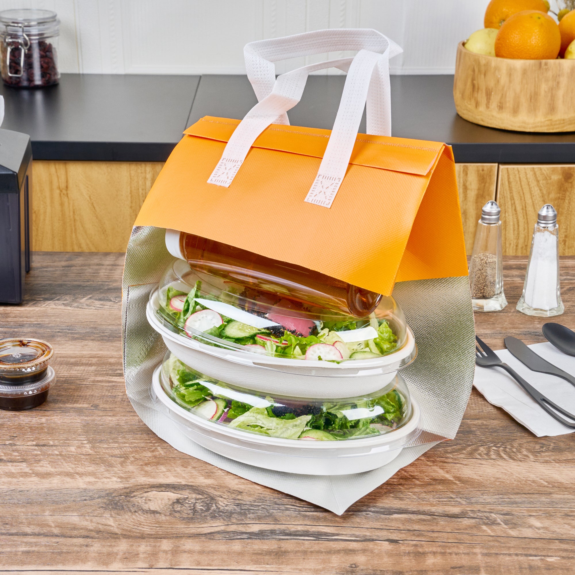 Orange Insulated Tamper-Evident Takeout Bags - 9.5x6x10.25 Inches (100 Count) - Perfect for Food Delivery, Catering & Restaurant To-Go Orders