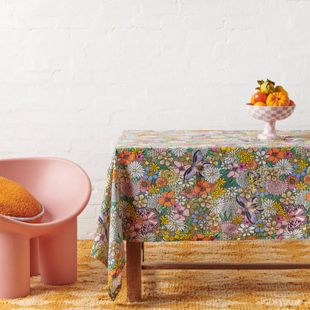Bliss Floral Linen Tablecloth - 72x90 Inch Rectangular Table Cover for Dining Room, Kitchen, Party & Outdoor Picnic - Washable & Wrinkle-Resistant Linen Fabric