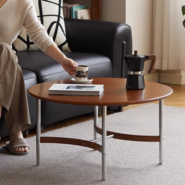Solid Poplar Wood American Retro Coffee Table - Mid-Century Modern Living Room Furniture for Home Decor & Small Space