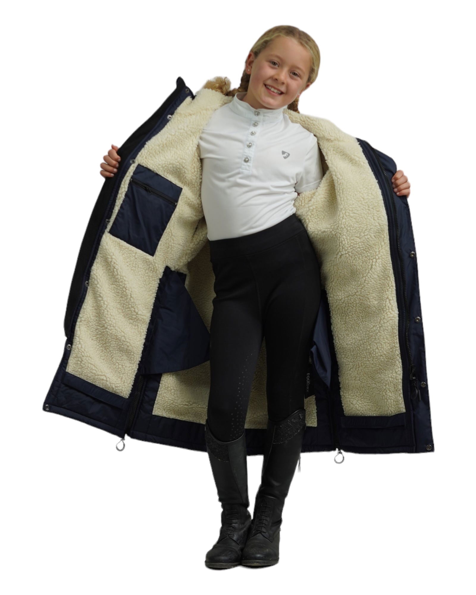 Evolution Kids' Thick Fleece Hoodie - Warm & Cozy Fixed Hood Jacket for Boys & Girls - Navy/Cream Color - Perfect for Winter, Outdoor Play & School Activities