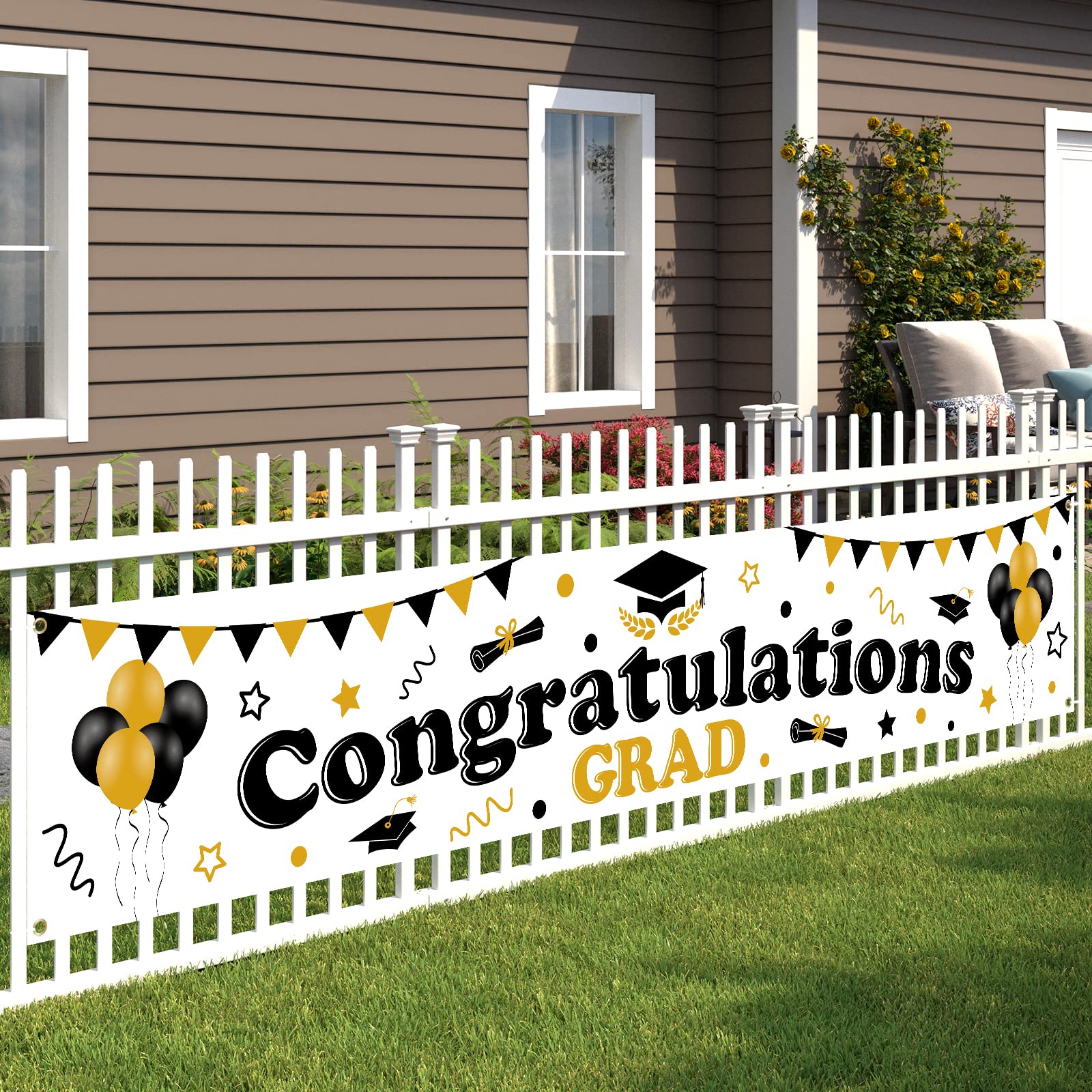 2024 Graduation Banner - Outdoor Party Decorations & Backdrop Sign for Grad Congrats - Perfect for Class of 2024 Celebrations, Photo Booths & Yard Decor
