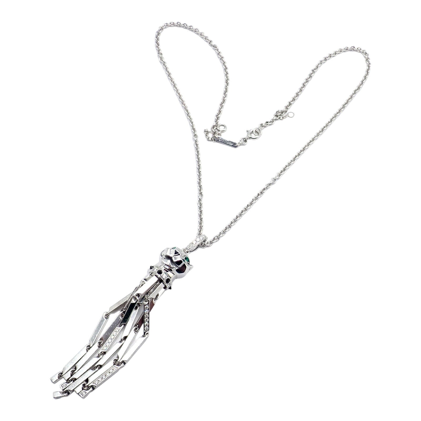 Cartier Panthere 18K White Gold Diamond, Emerald & Onyx Pendant Necklace - Luxury Jewelry for Women, Elegant Gift for Special Occasions