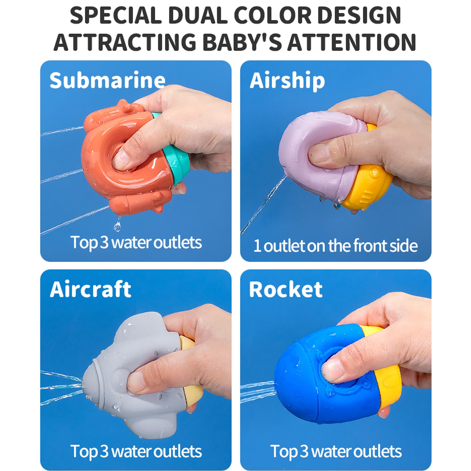4 Pack Baby Bath Toys - Squeezable Water Spray Toys, Safe & Mold-Free Soft Silicone Bathtub Toys for Toddlers 6+ Months | Fun Learning & Sensory Play for Infant Bath Time, Pool & Water Play