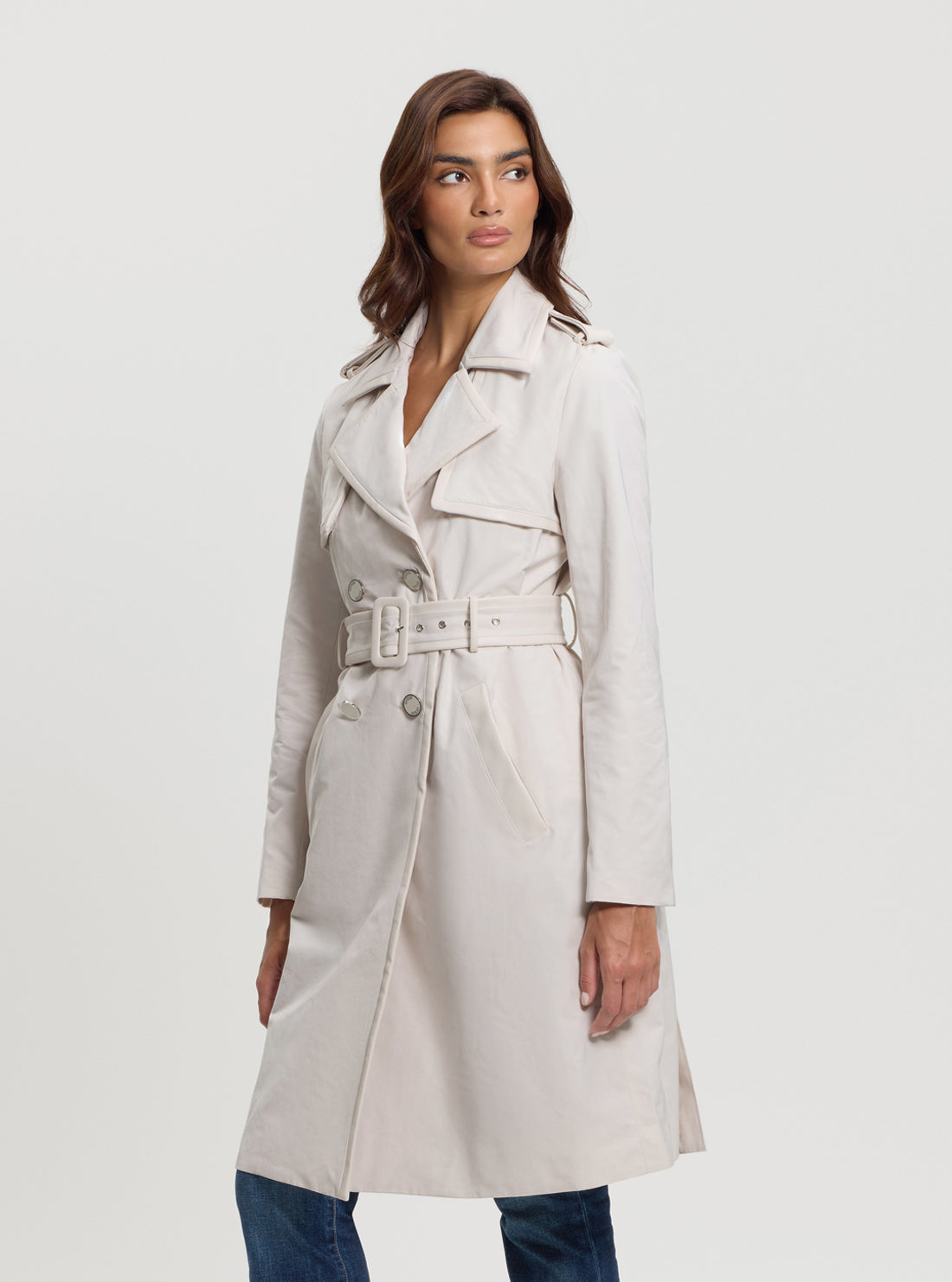 Beige Jenny Trench Coat for Women - Classic Long Waterproof Raincoat with Belt | Perfect for Office, Travel & Fall Fashion