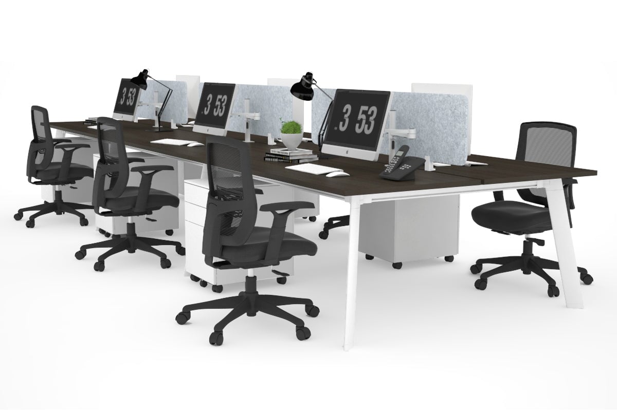 6-Person Workstation with White Frame - 1400L x 800W Office Desk with Cable Management | Perfect for Team Collaboration & Open Office Spaces