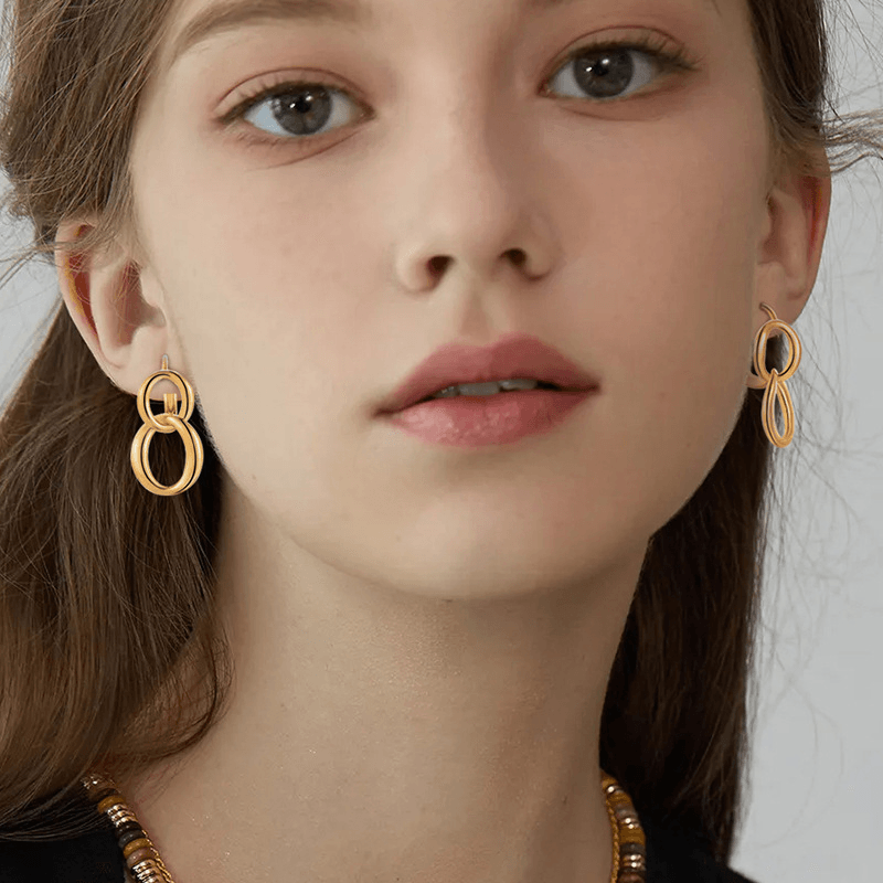 Golden Double Hoop Drop Earrings for Women - Elegant Dangle Earrings for Party, Wedding & Everyday Wear | 14K Gold Plated Fashion Jewelry Gift