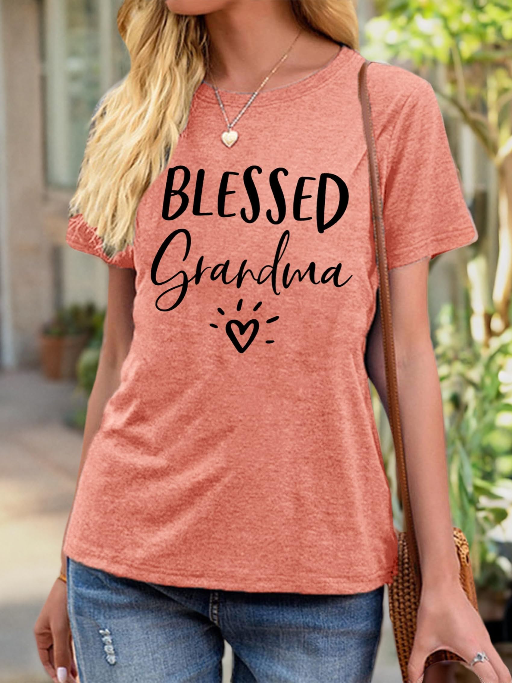 Blessed Grandma T-Shirt for Women - Heart Graphic Tee - Perfect Gift for Grandmother - Green Cotton Top | Ideal for Mother's Day, Family Reunions & Casual Wear