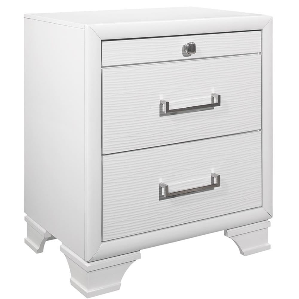 Jordyn Textured White Nightstand - Modern Bedside Table with Drawer for Bedroom, Living Room & Office | Global Furniture USA