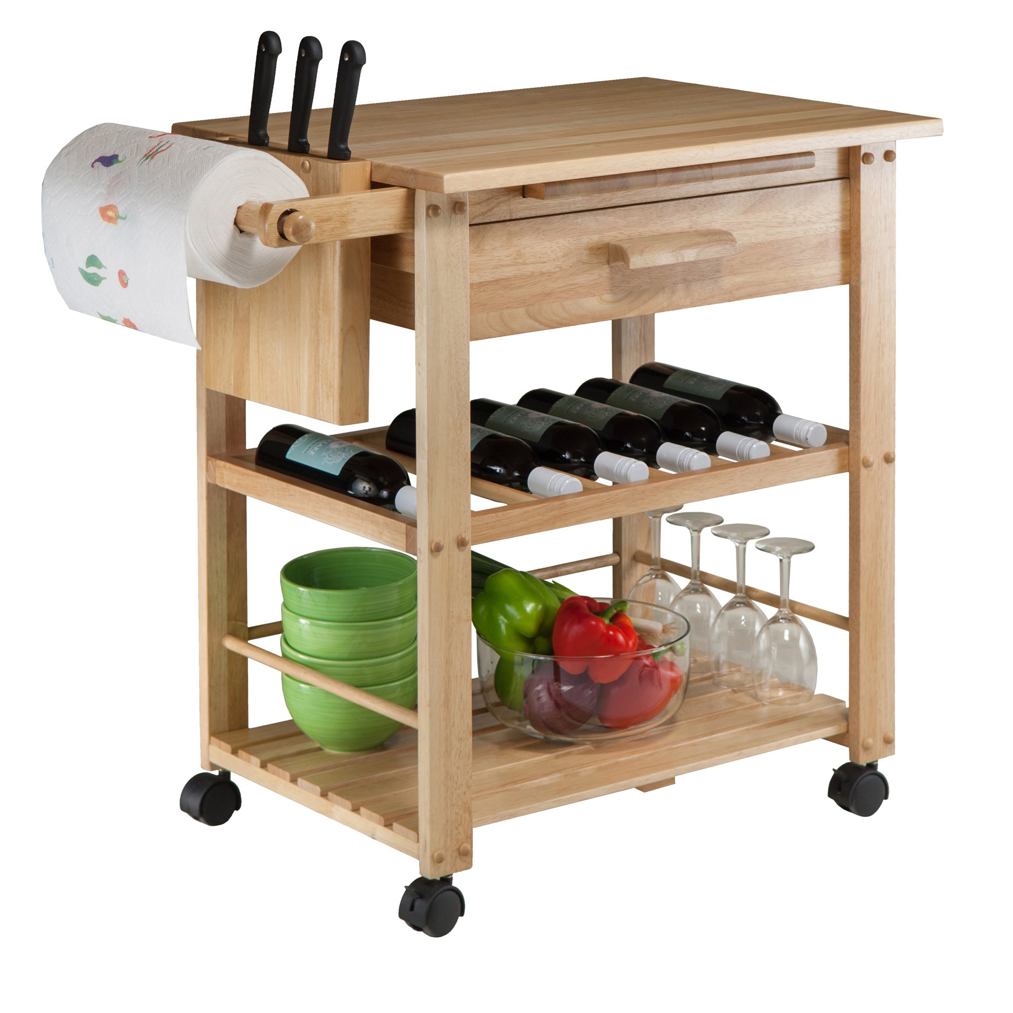 Winsome Finland Natural Wood Kitchen Island Cart with Storage - Perfect for Small Kitchens, Dining Rooms & Home Organization
