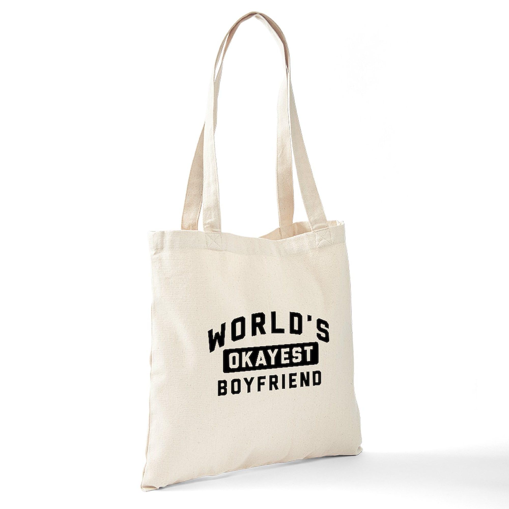World's Okayest Boyfriend Tote Bag - Natural Canvas Reusable Shopping Bag for Groceries, Beach & Everyday Use