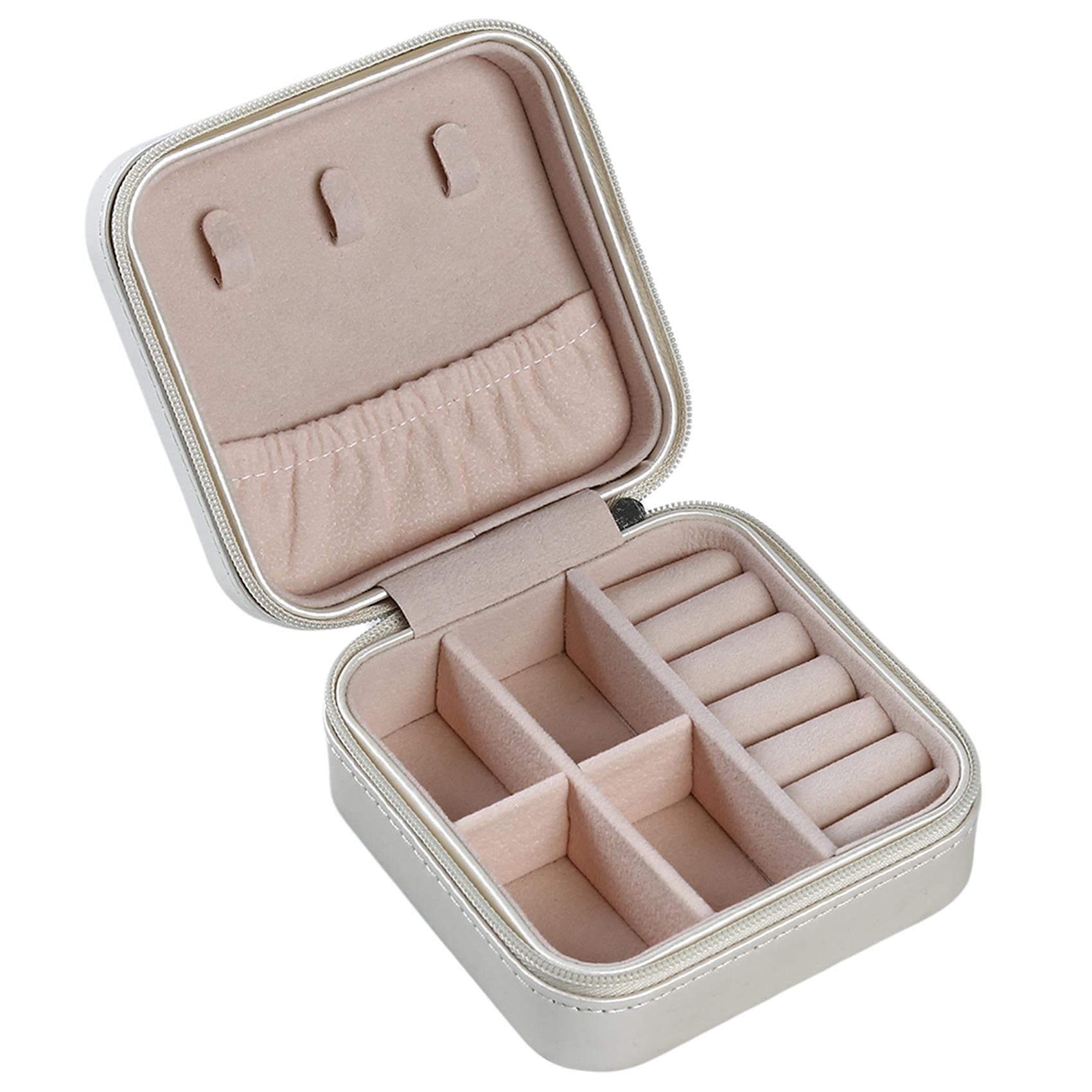 LZIYAN Mini Square Jewelry Organizer Box - PU Leather Travel Jewelry Storage Case for Earrings, Rings & Necklaces - Portable Trinket Box for Women (White, 1 Piece) - Perfect for Travel, Home & Gift Giving