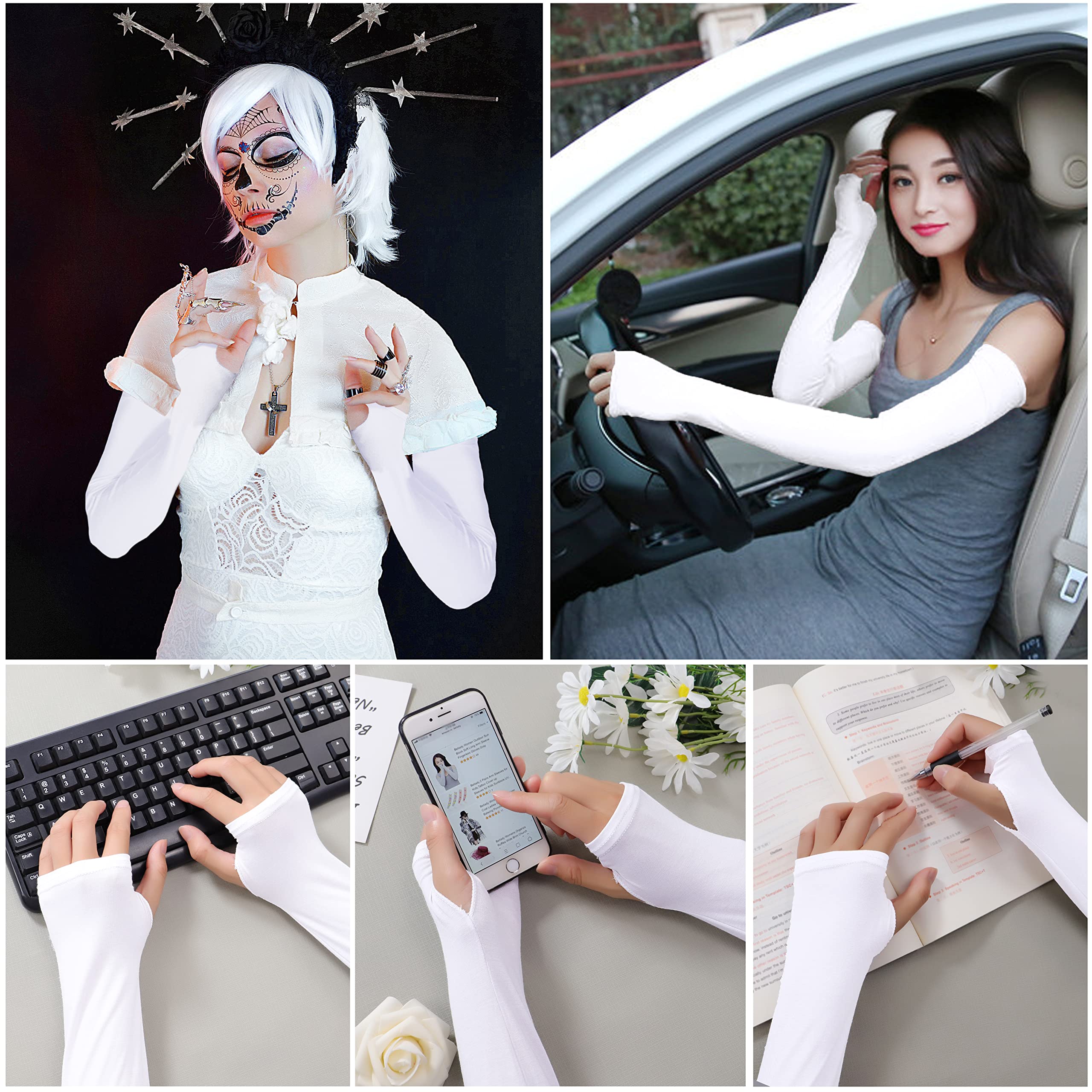 Bellady Women's UPF 50+ Sun Protection Fingerless Gloves - Soft Long Sleeve Arm Covers for Outdoor Activities, Cycling, Hiking & Driving