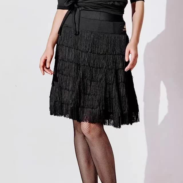 Professional Black Multilayer Fringe Latin Dance Skirt for Tango, Flamenco, Salsa, and Ballroom - Perfect for Competitions, Performances, and Social Dancing