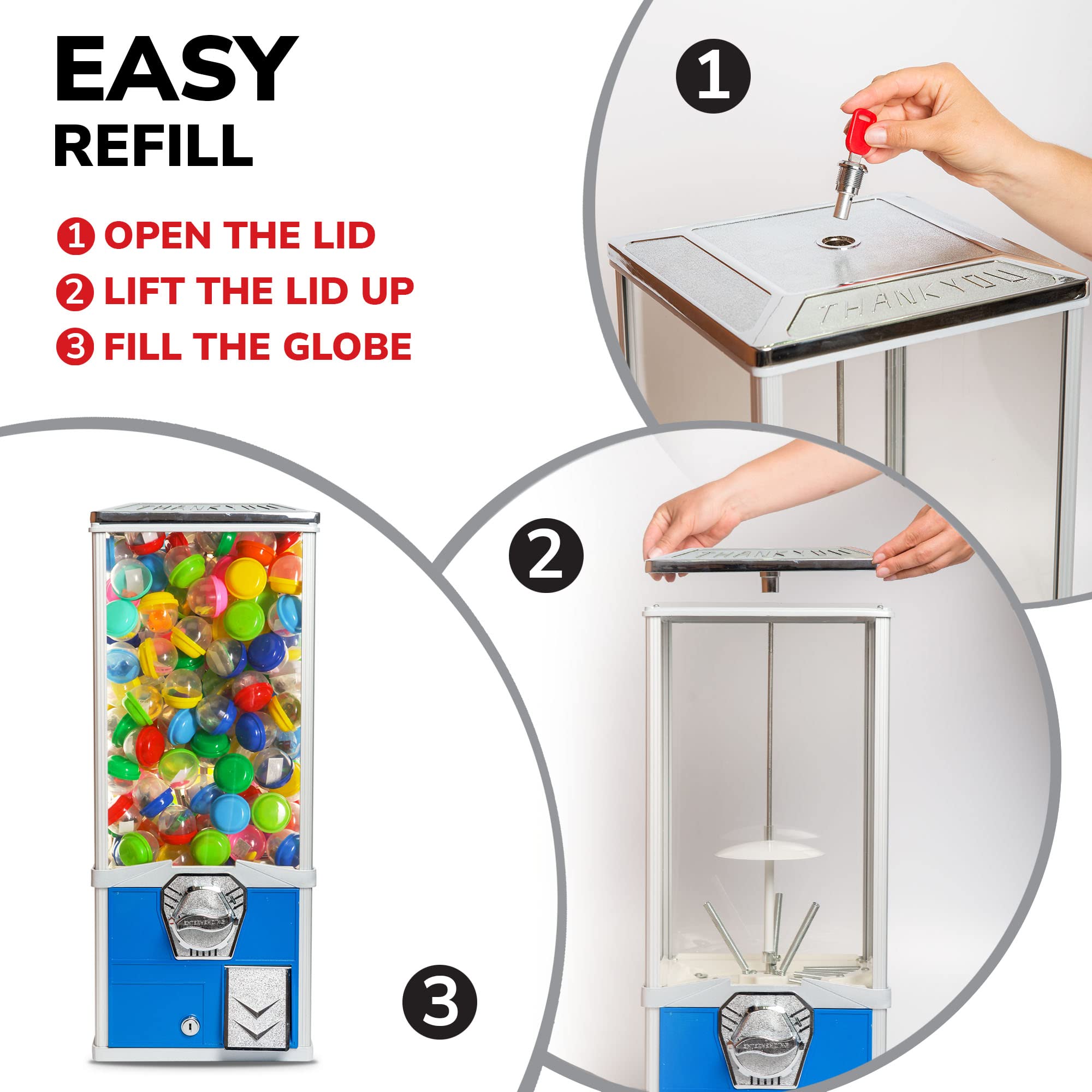 Commercial Vending Machine for 2 Inch Round Capsules - Prize & Gumball Dispenser with Big Capsule Capacity - Blue | Perfect for Arcades, Malls, and Retail Stores