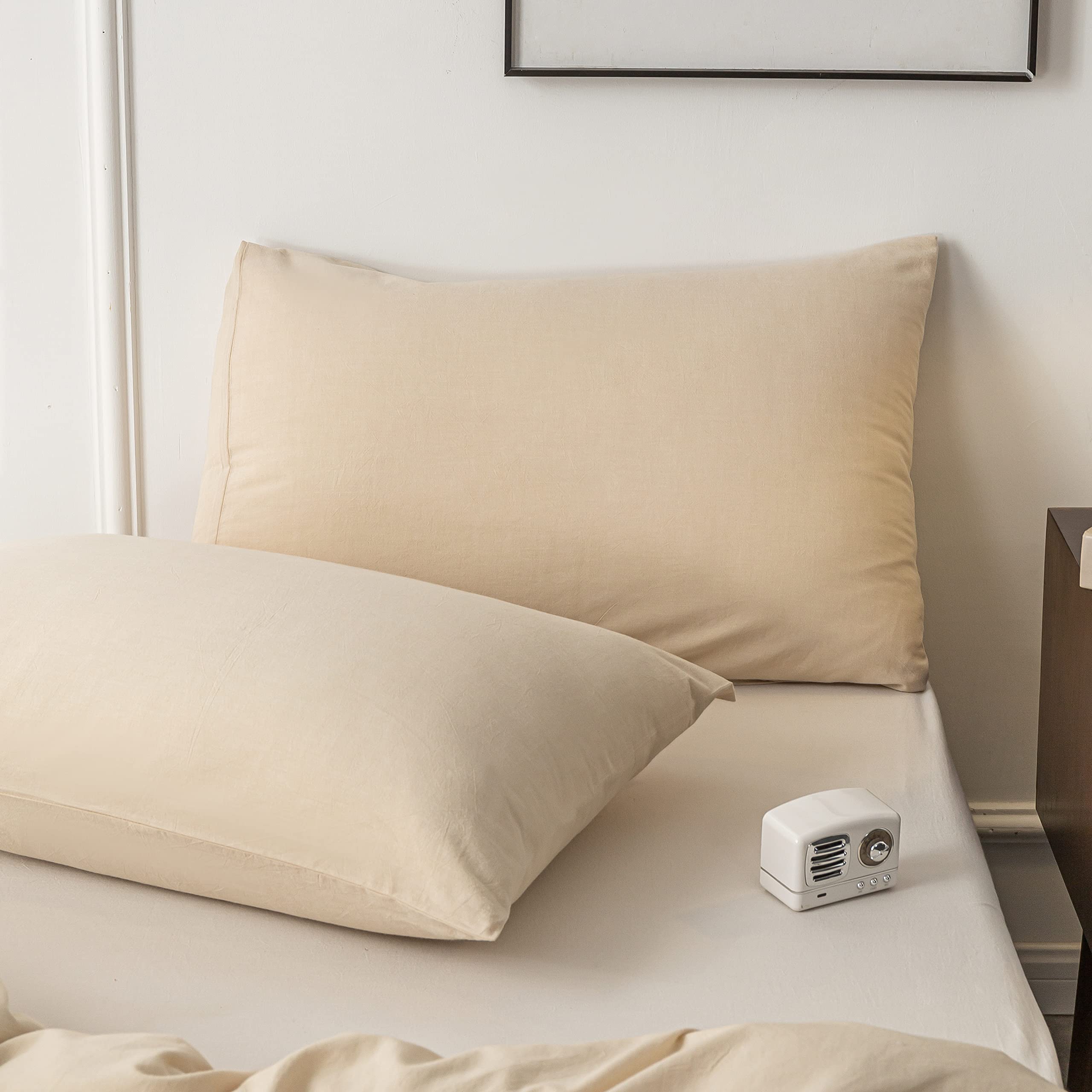 Janlive 100% Washed Cotton Duvet Cover Queen Size - Ultra Soft Solid Beige 3-Piece Bedding Set with Zipper Closure | Breathable & Comfortable for All Seasons, Perfect for Master Bedroom, Guest Room & Vacation Homes