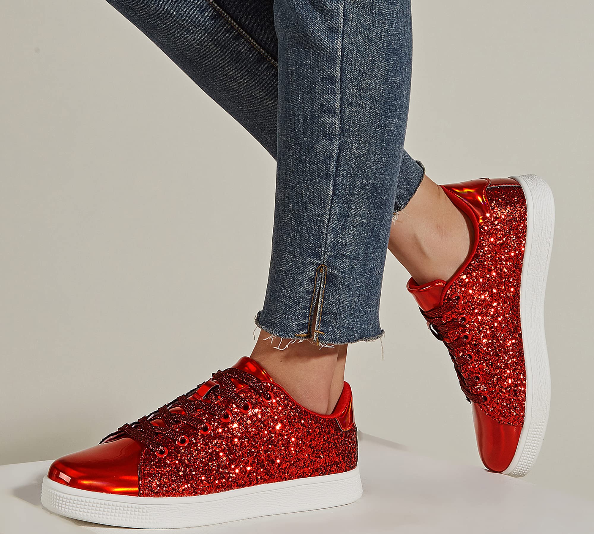 LUCKY STEP Women's Glitter Sneakers - Fashion Lace Up Sparkly Shoes for Casual Wear, Parties & Everyday Outfits | Trendy Comfortable Walking Shoes