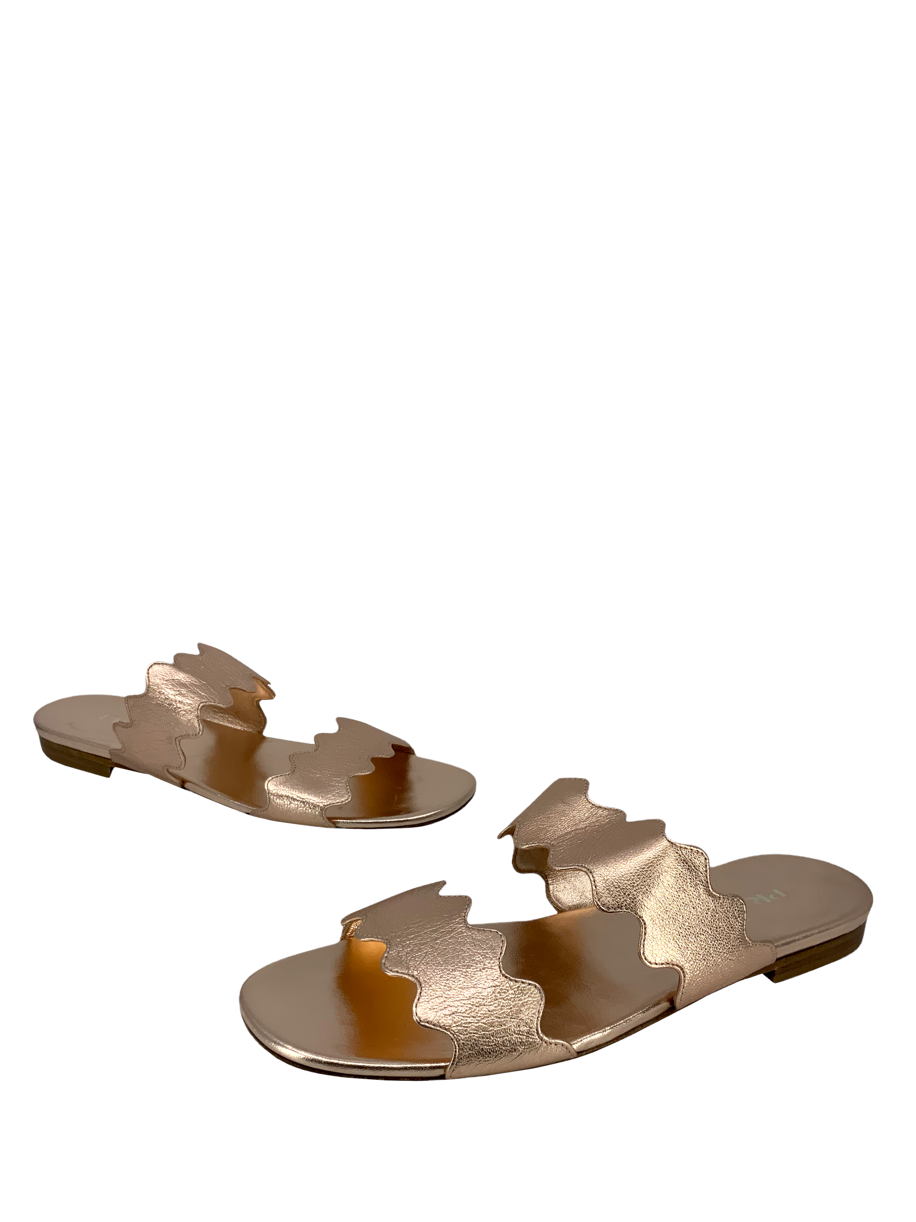 Prada Women's Scalloped Metallic Flat Two-Band Slide Sandals - Size 8.5 | Comfortable Summer Fashion Sandals for Beach, Vacation & Casual Outings