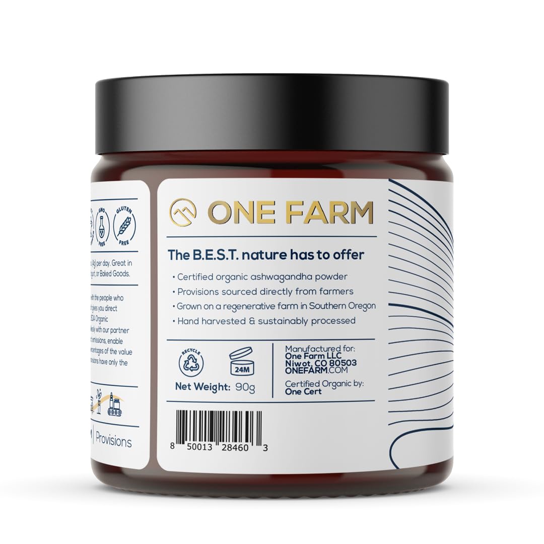 Organic Ashwagandha Powder - Non-GMO, Fair-Trade, Vegan & Gluten-Free Adaptogenic Herbal Supplement | Single Origin Grown in Oregon | Resealable Jar for Stress Relief, Energy Boost & Better Sleep