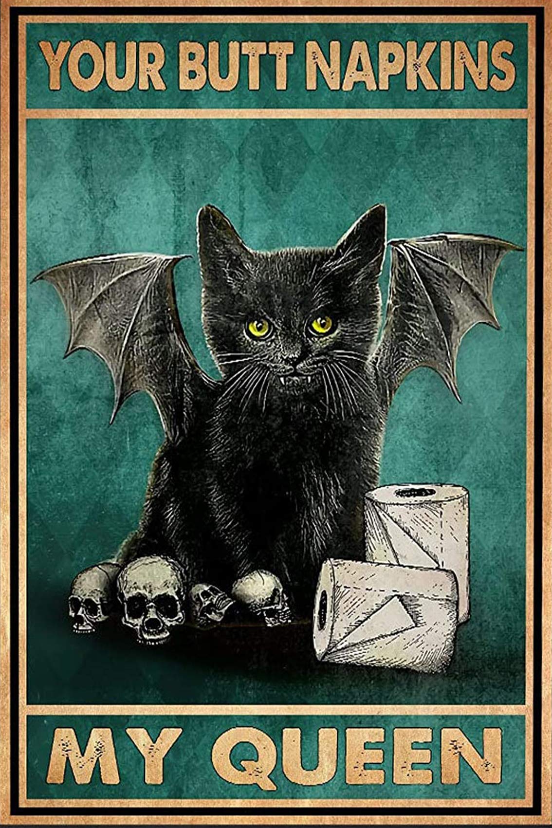 Pozino Rustic Black Cat Wall Decor with Wings - Funny Toilet Paper Holder for Bathroom, Unique Cat Lover Gift for Women & Girls - Perfect for Home, Office, or Apartment Decor