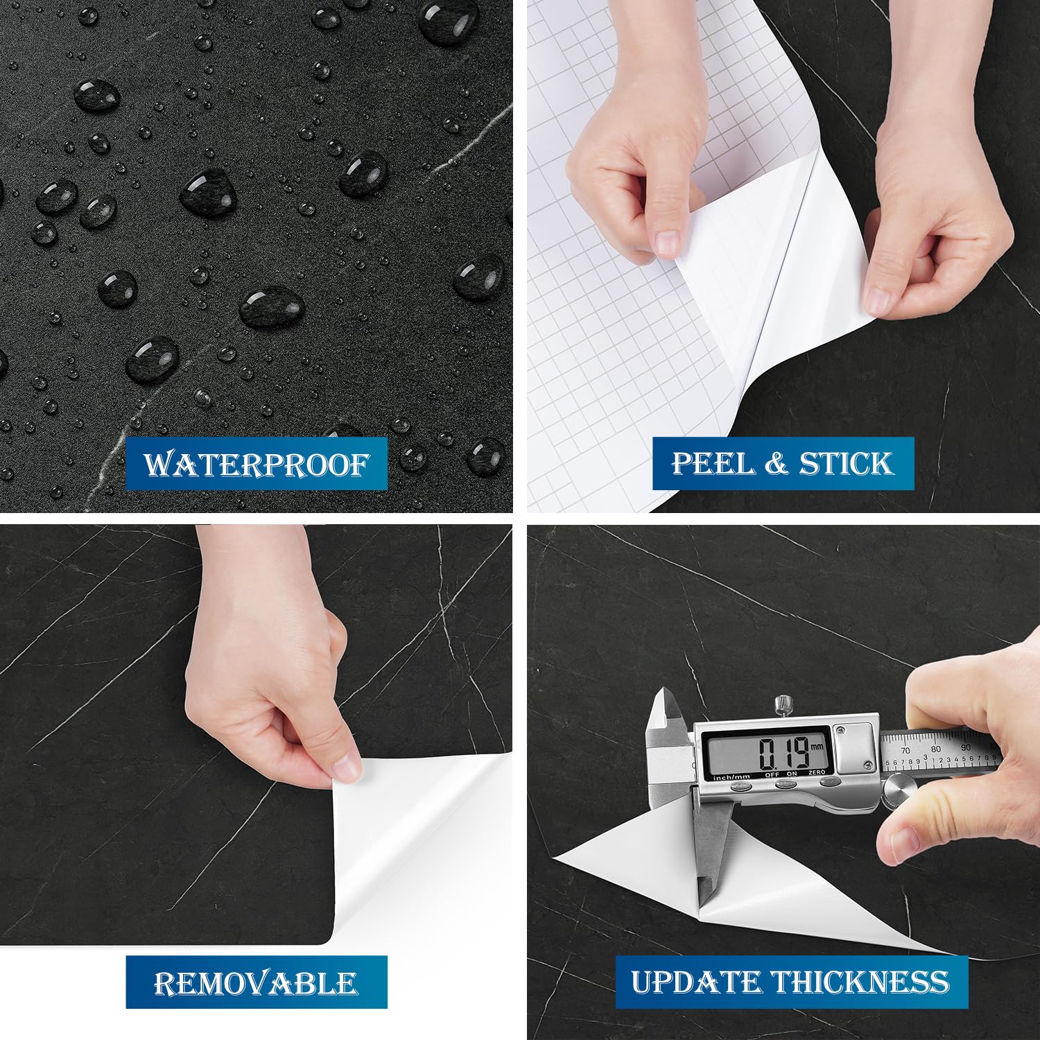 FunStick Black Marble Contact Paper - Waterproof Peel & Stick Self-Adhesive Wallpaper for Countertops, Kitchen Cabinets, Bathroom, Desks (12