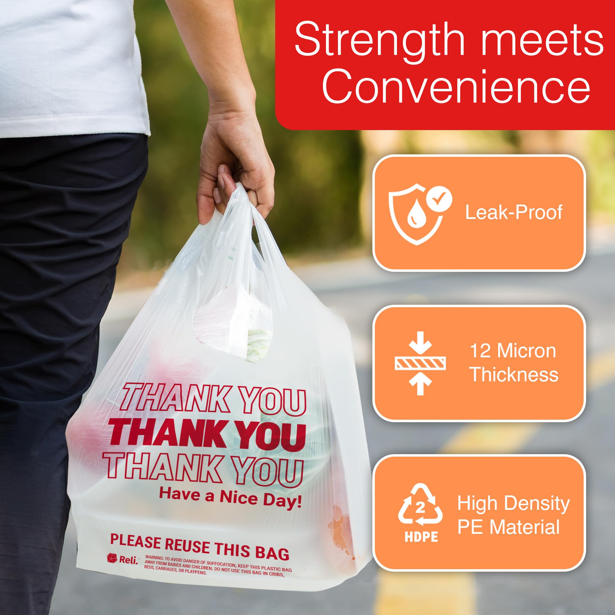 350 Count Thank You T-Shirt Bags & 150 Count 55-60 Gallon Trash Bags - Bulk Plastic Bags for Retail Stores, Restaurants, and Home Use