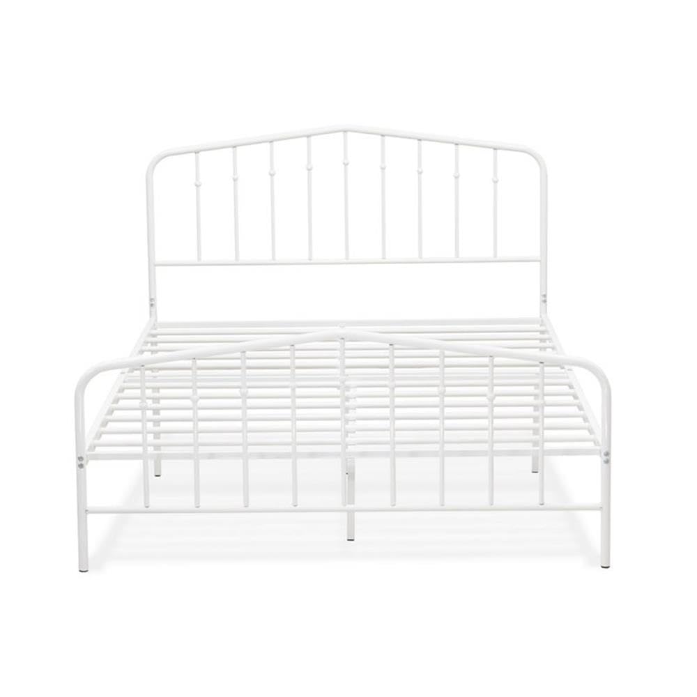 East West Furniture KHFBWHI Kemah Full Bed Frame with 3 Sturdy Metal Legs - White Powder Coated Deluxe Bed Frame for Bedroom, Guest Room & Dormitory