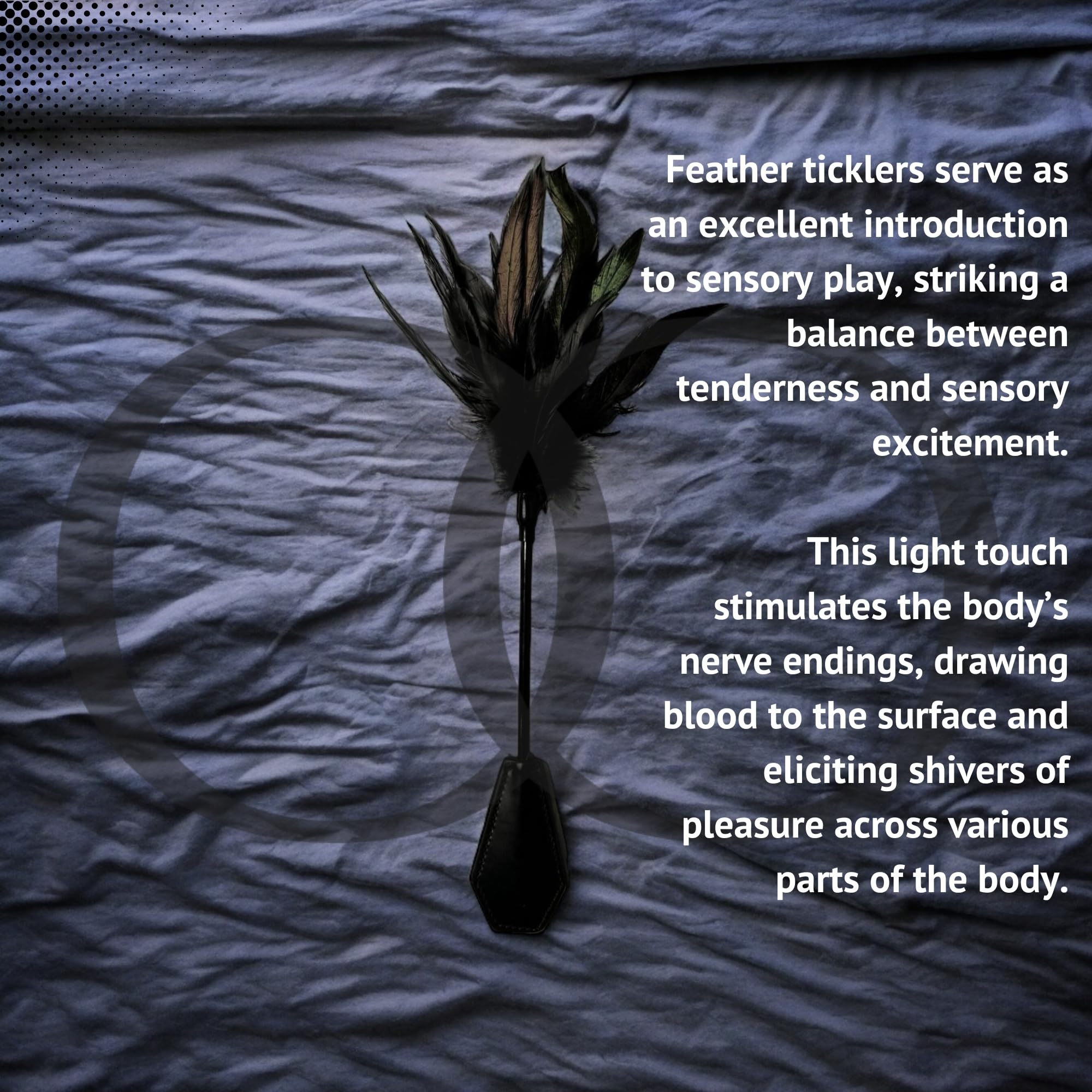 Black Faux Leather & Feather BDSM Tickler Crop - Sensual Sensory Whip for Adults, Couples Play, Spanking, Roleplay & BDSM Accessories - Perfect for Bedroom, Dungeon & Sensual Massage