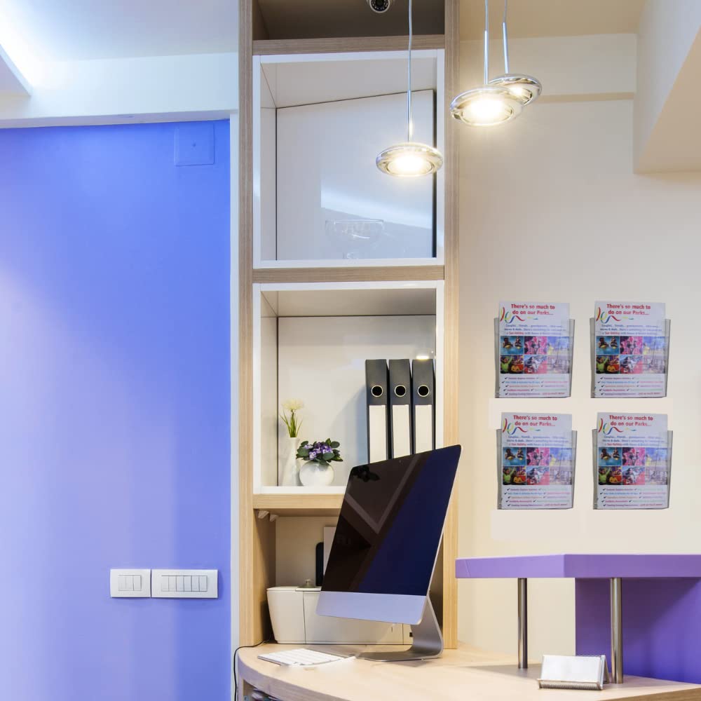 A5 Portrait Wall Mounted Leaflet Holder - Menu Display Stand with Clear Pockets for Restaurants, Cafes, Offices & Retail Stores - Durable Acrylic Document Organizer for Brochures, Flyers & Business Cards