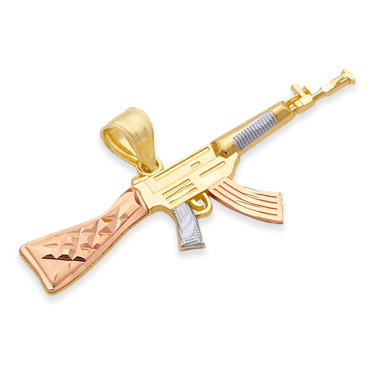 14K Real Tri-Color Gold Rifle Gun Charm Pendant for Necklace - Hunting & Military Jewelry Gift for Men & Women - Perfect for Outdoor Enthusiasts & Gun Lovers