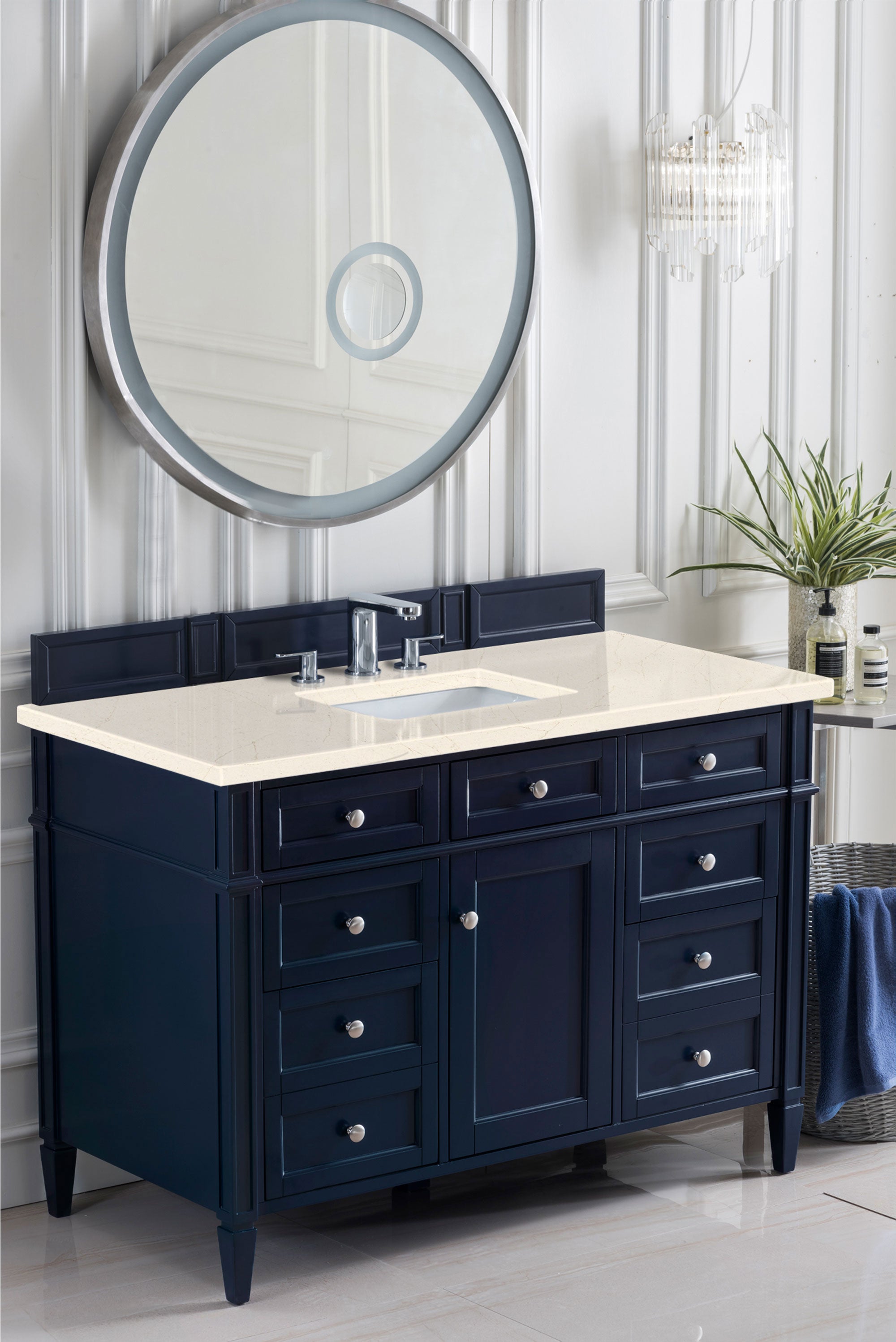 Brittany 48-Inch Single Bathroom Vanity in Victory Blue with 3CM Eternal Marfil Quartz Countertop - Perfect for Modern Master Bathrooms & Guest Suites