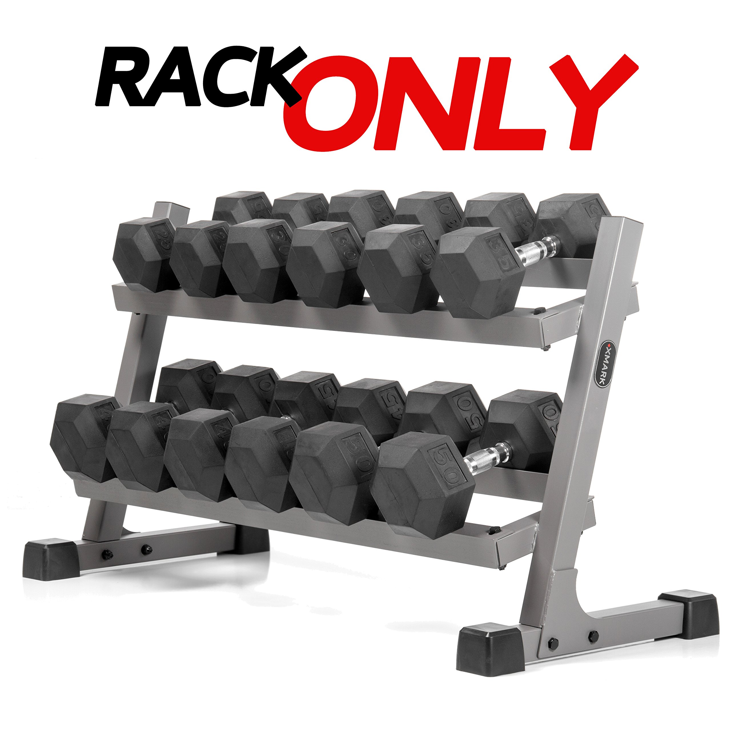 **XMARK 2-Tier Heavy Duty Dumbbell Storage Rack – Compact Weight Rack for Home Gym, Garage, or Fitness Studio – Gray or Black – Organize Dumbbells & Free Weights Efficiently**