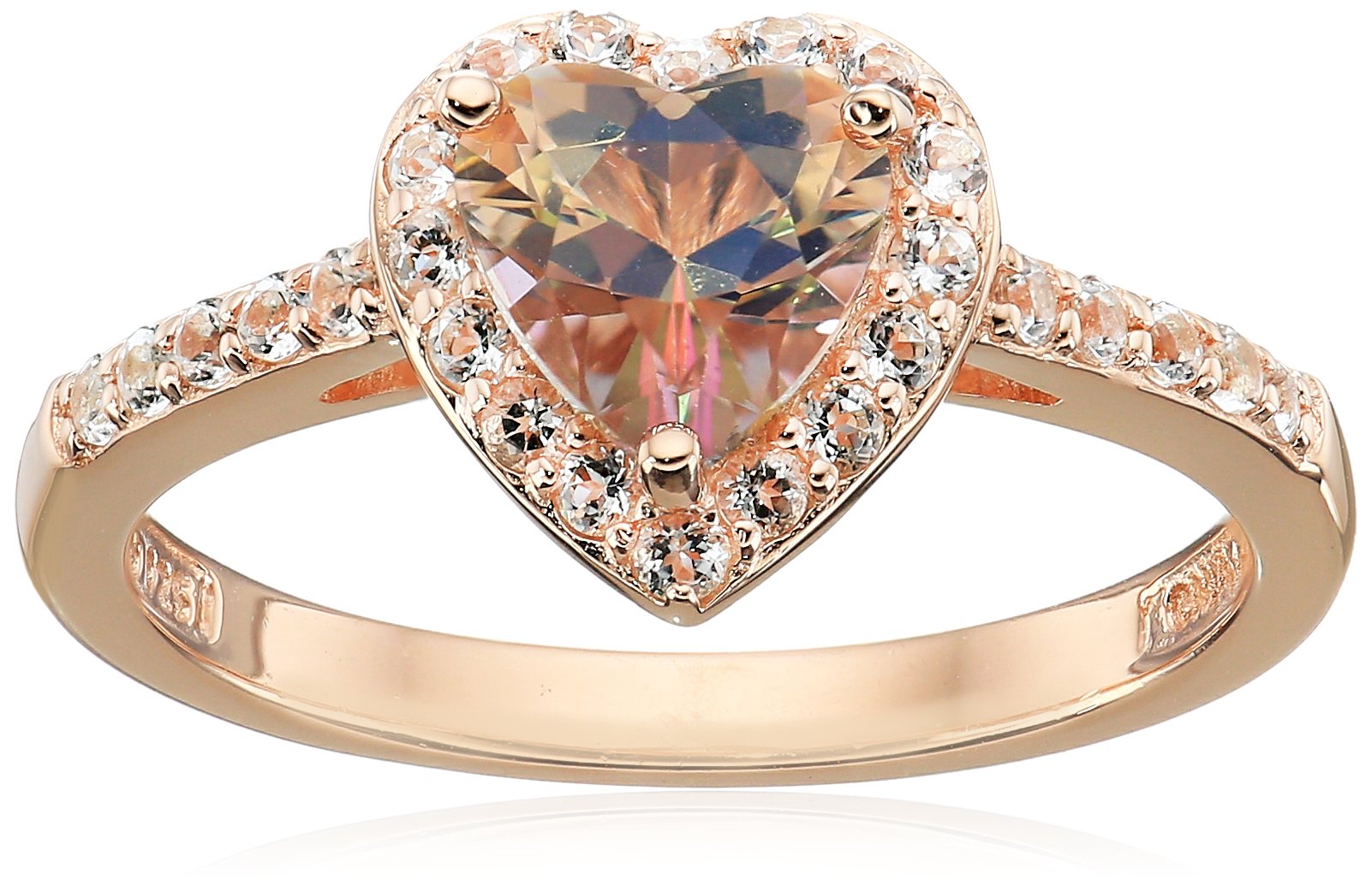 Rose Gold Plated Sterling Silver Heart Shaped Misty Rose Topaz Halo Ring with Swarovski Zirconia - Elegant Jewelry Gift for Women, Perfect for Valentine's Day, Anniversary, Birthday & Special Occasions