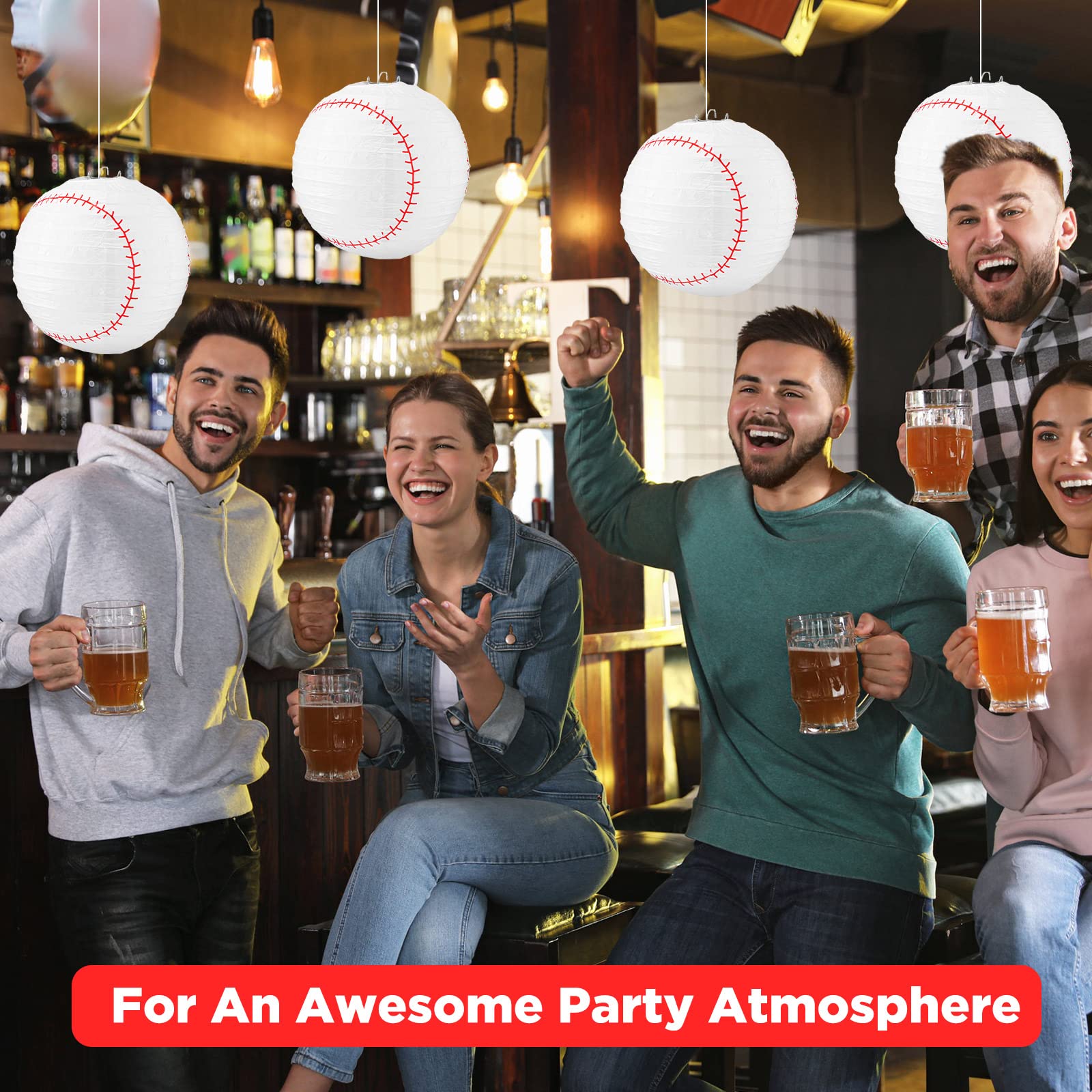 12 Pack Baseball Themed Paper Lanterns - 8 Inch Hanging Party Decorations for Baseball Birthday, Sports Team Events & Game Day Celebrations - Perfect for Baseball Field Parties, Dugout Decor & Fan Zone Atmosphere