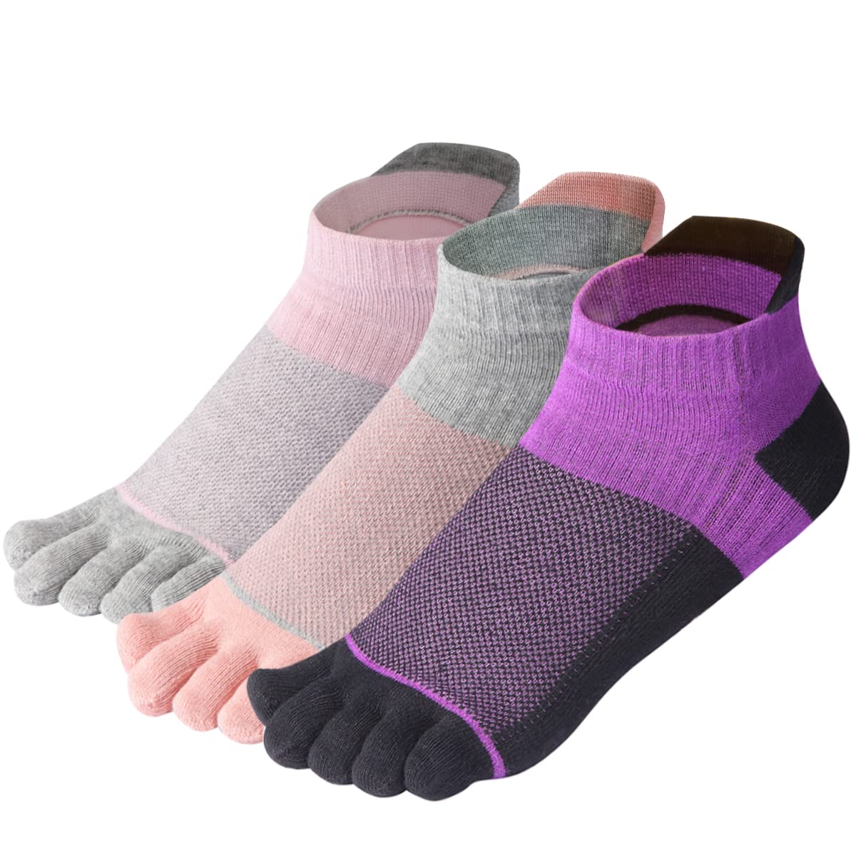 Women's Cotton Toe Socks - 5 Finger No Show Socks for Running & Yoga - Breathable & Comfortable - 3 Pack - Perfect for Workouts, Sports & Everyday Wear