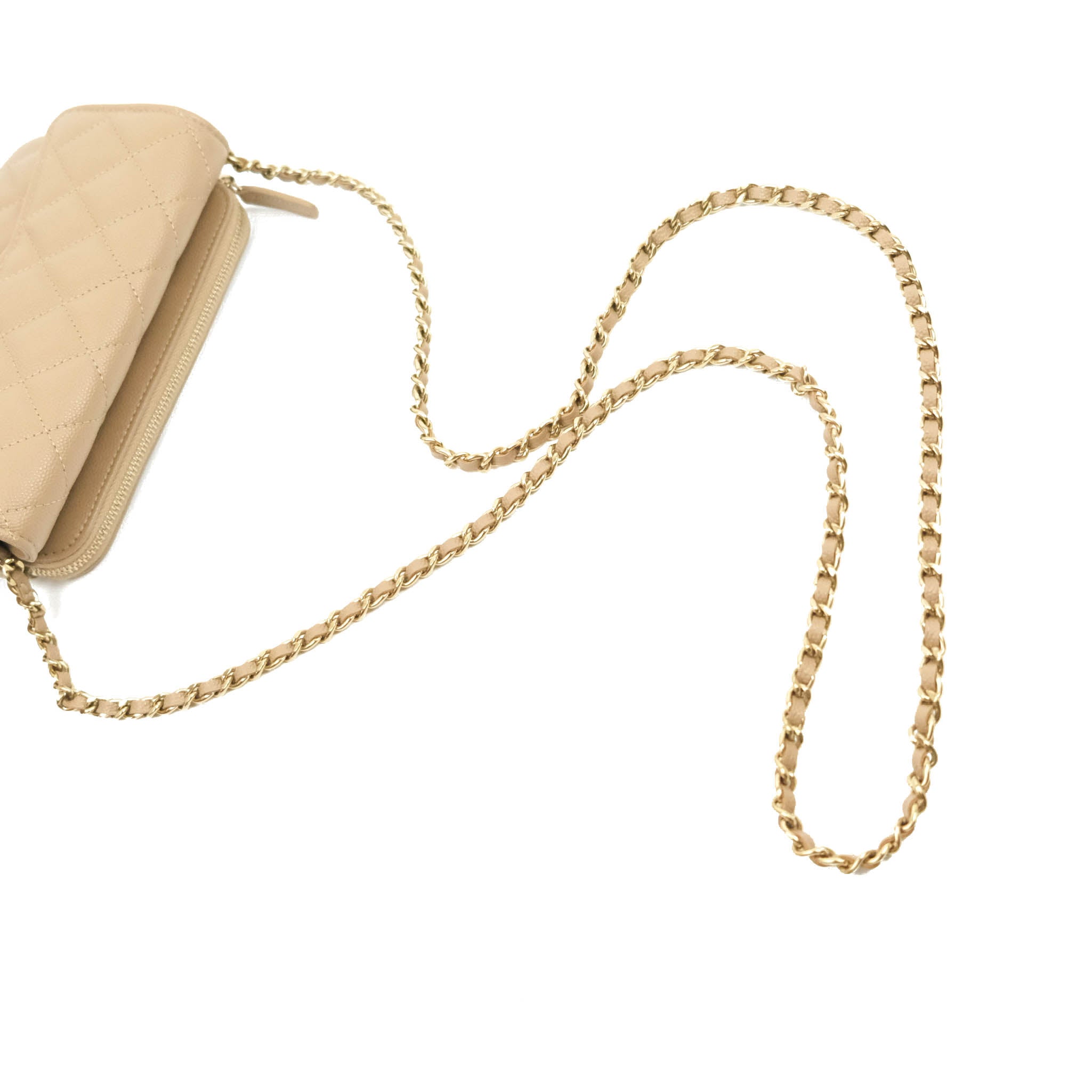 Chanel Classic Flap Phone Holder with Chain - Dark Beige Caviar Leather & Gold Hardware 22A Collection | Luxury Phone Crossbody Bag for Women | Perfect for Parties, Shopping & Everyday Use