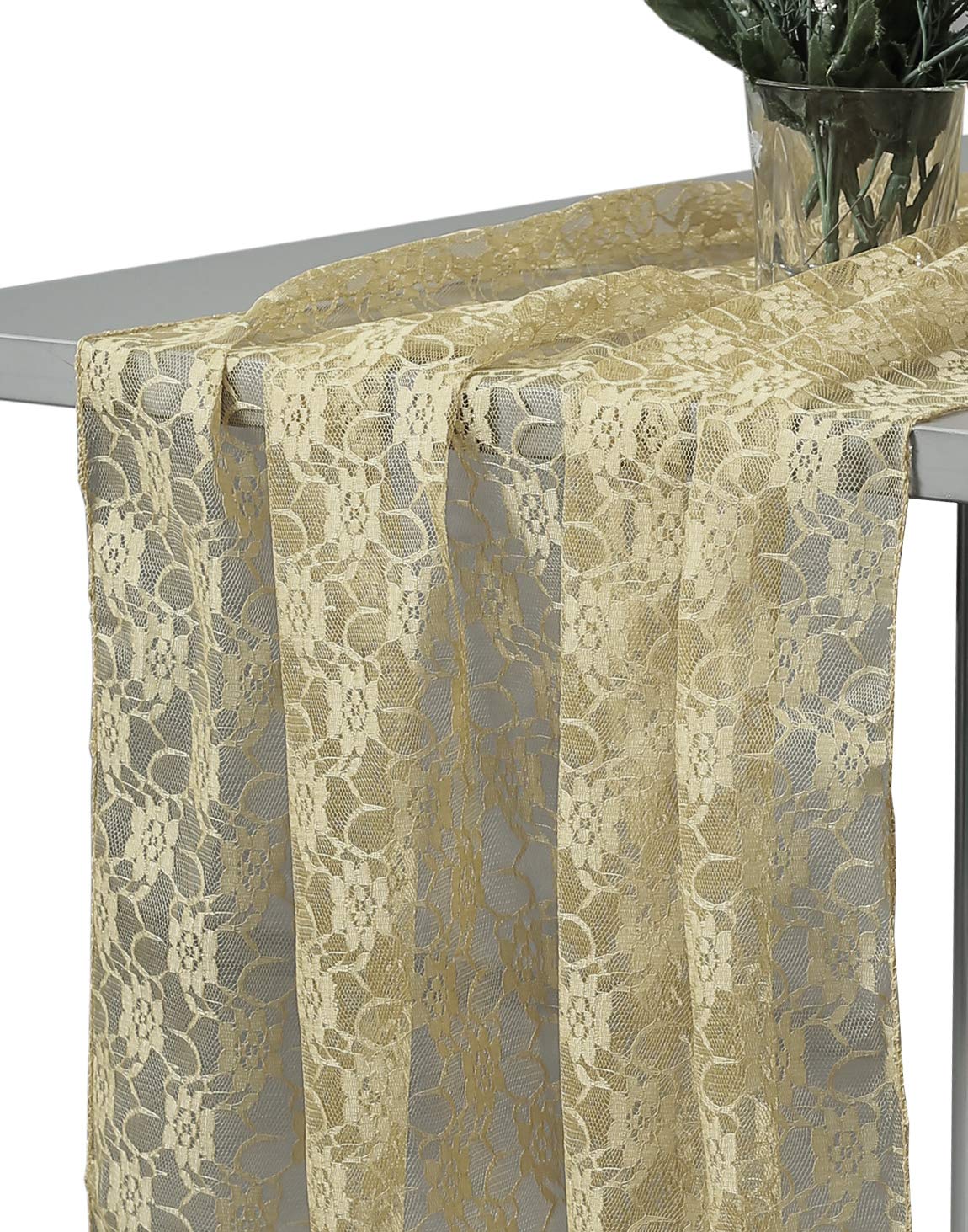 20 Pack Sheer Lace Table Runners 27x170 Inches - Champagne Gold Wedding Decor for Banquets, Birthday Parties, Engagements | Rustic Boho Style for 14ft Tables | Perfect for Indoor & Outdoor Events