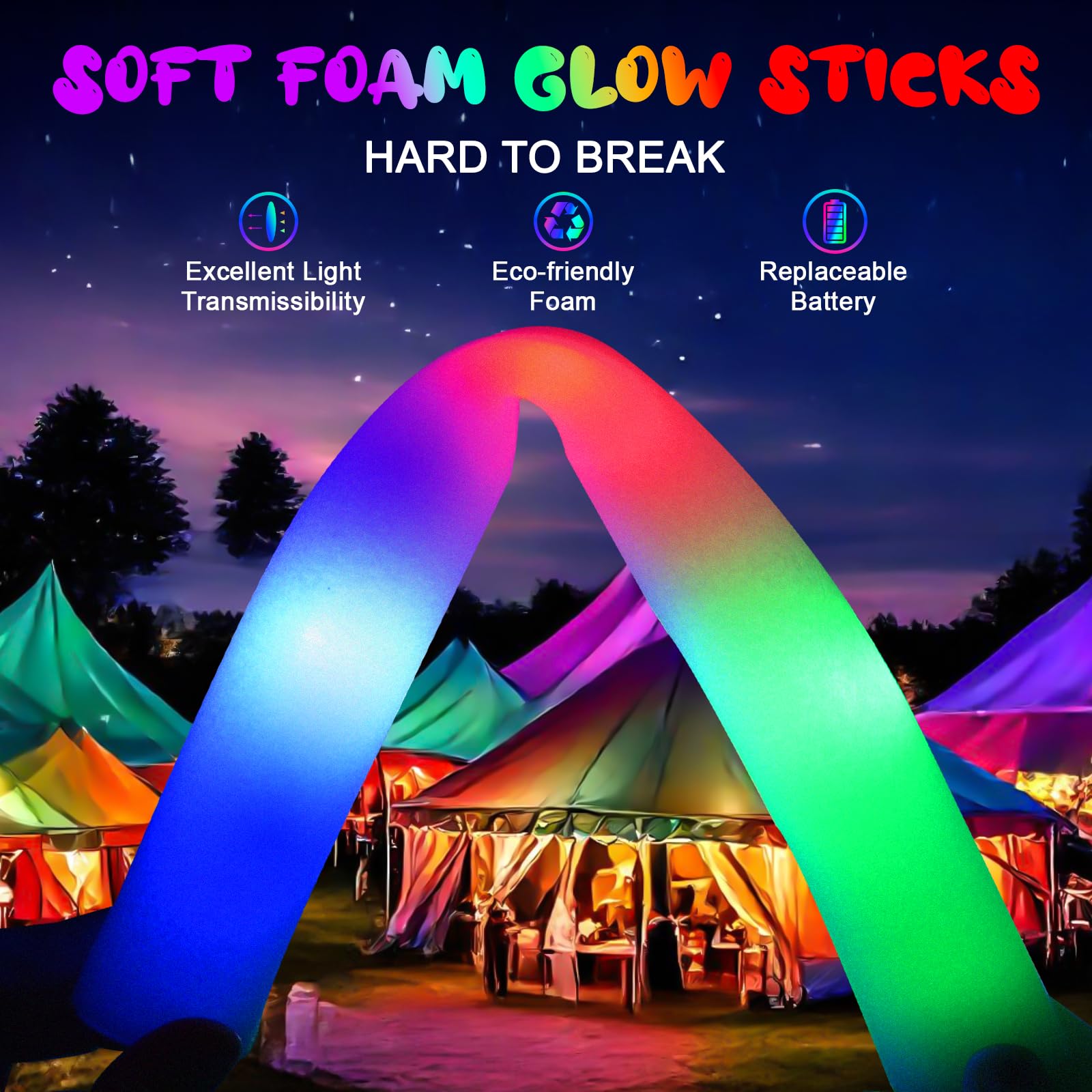 100 PCS Foam Glow Sticks Bulk - 3 Mode Colorful Flashing LED Light Sticks for Parties, Raves, Concerts | Glow in The Dark Party Supplies for Wedding, Birthday, Christmas, New Year Celebrations | Perfect for Night Events, Pool Parties, Halloween & Festivals